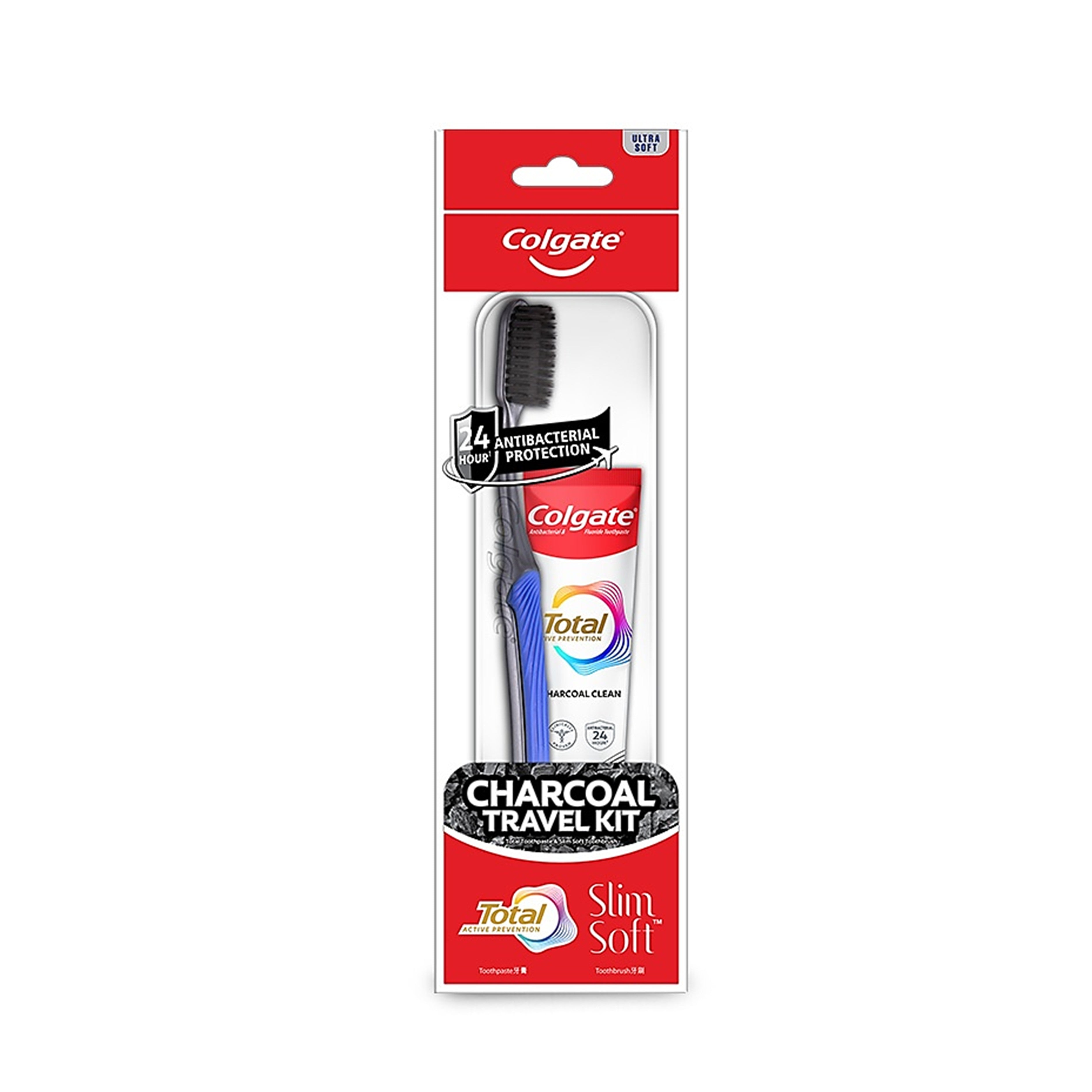 Colgate Total Active Prevention Charcoal Clean Toothpaste + SlimSoft Charcoal Toothbrush Travel Kit