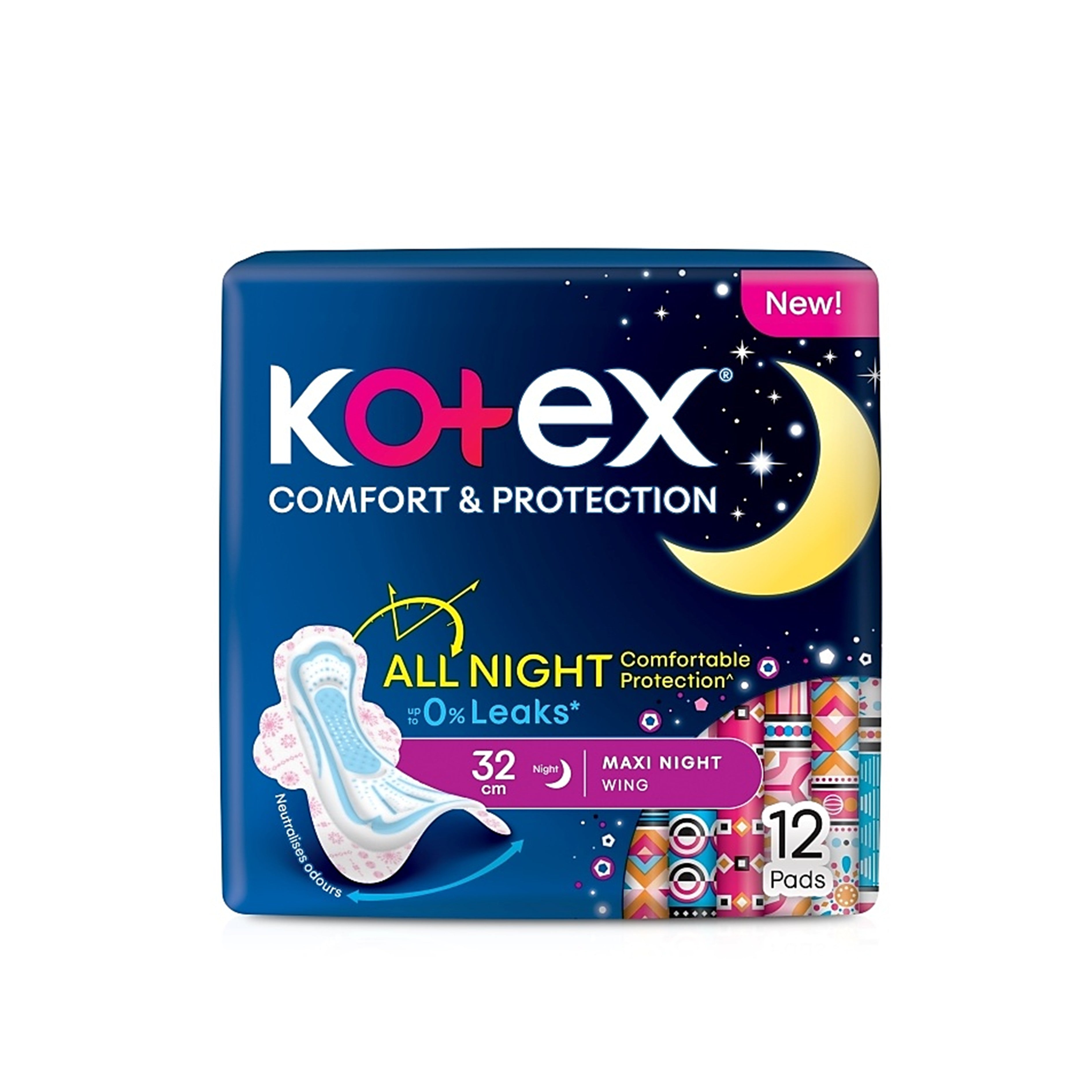 Kotex Pads - Comfort and Protection, Maxi Night Wing, 32cm (12's) [Night Use]
