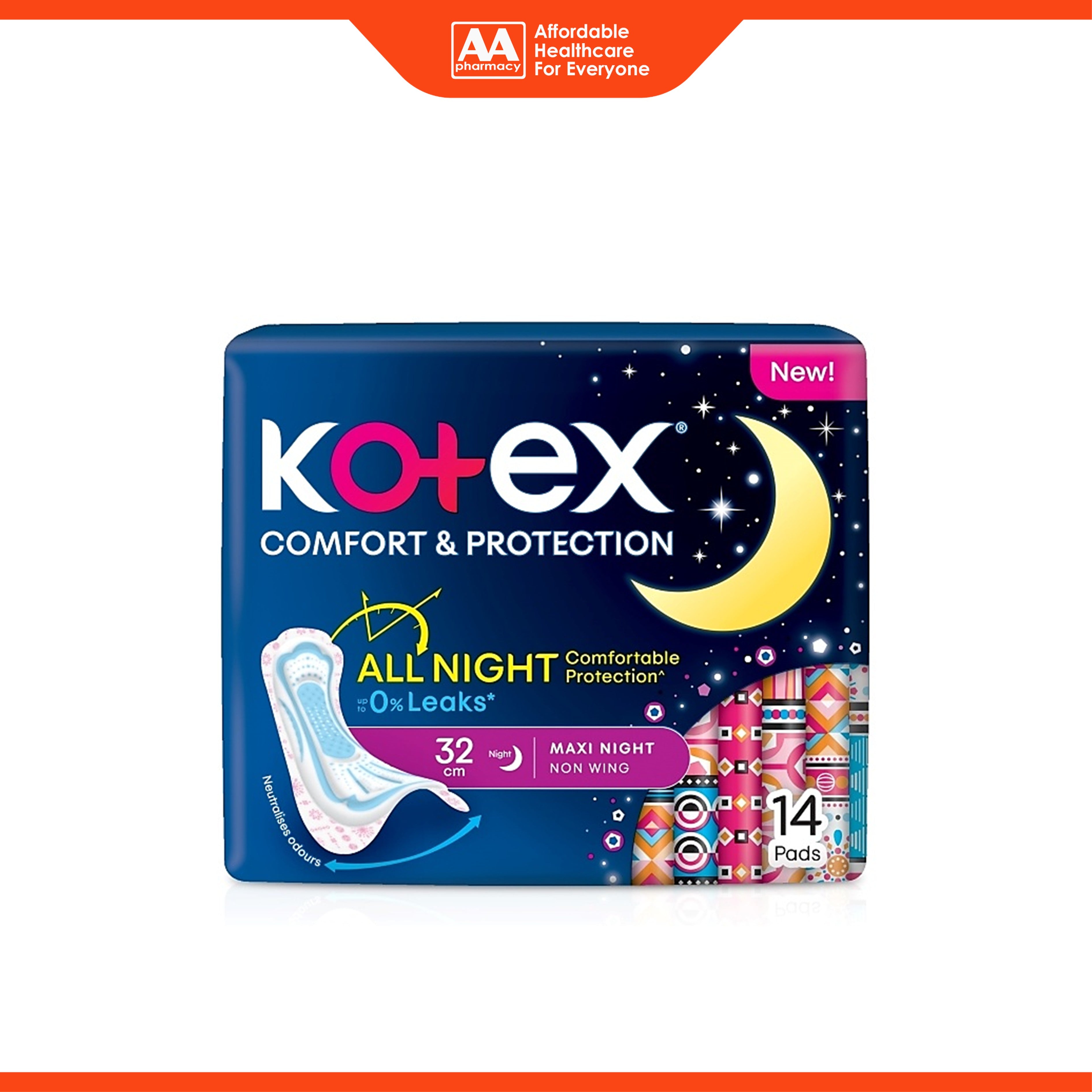 Kotex Pads - Comfort and Protection, Maxi Night Non Wing, 32cm (14's) [Night Use]