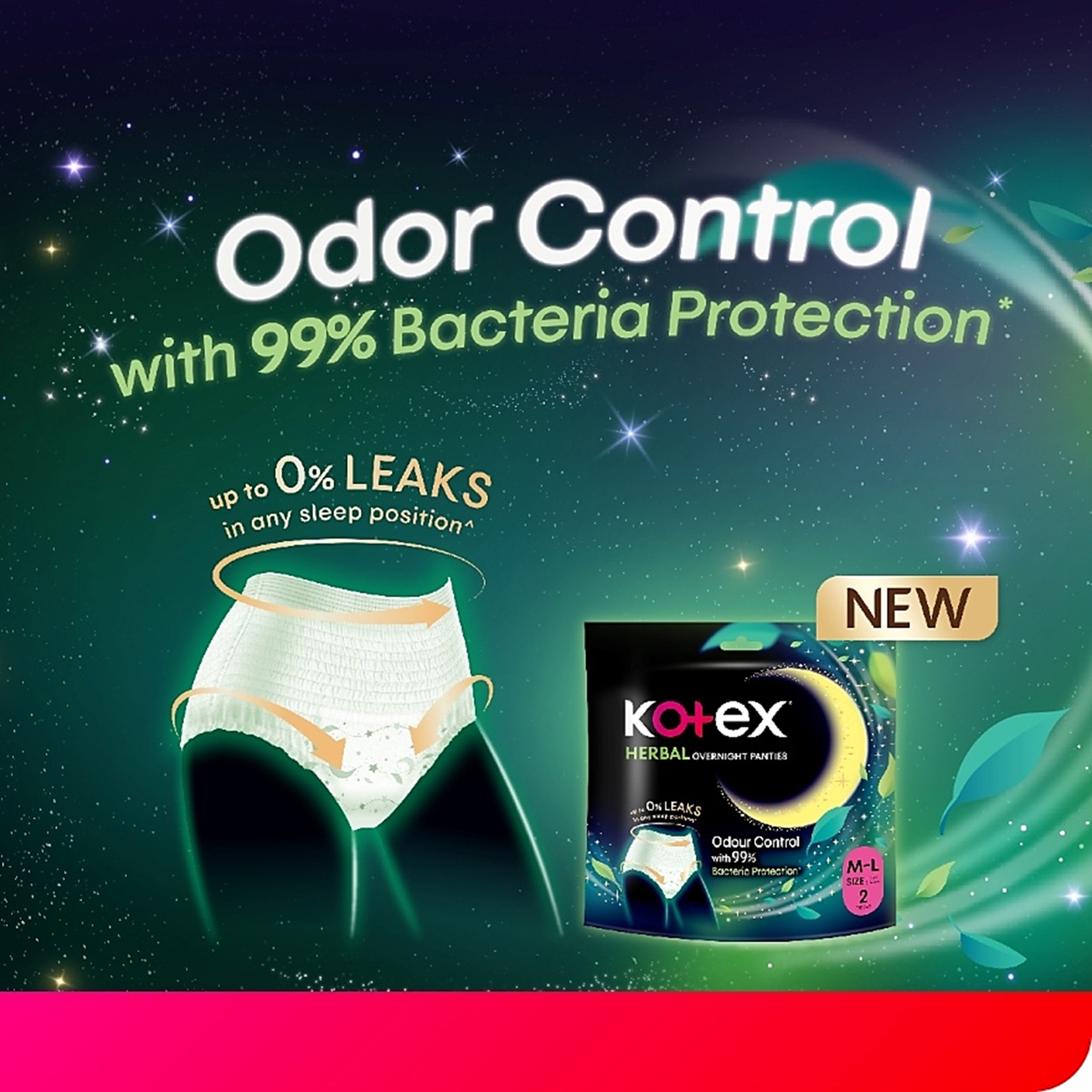 Kotex Herbal Overnight Panties - Size M-L, Hip 34-41 Inches (5's)