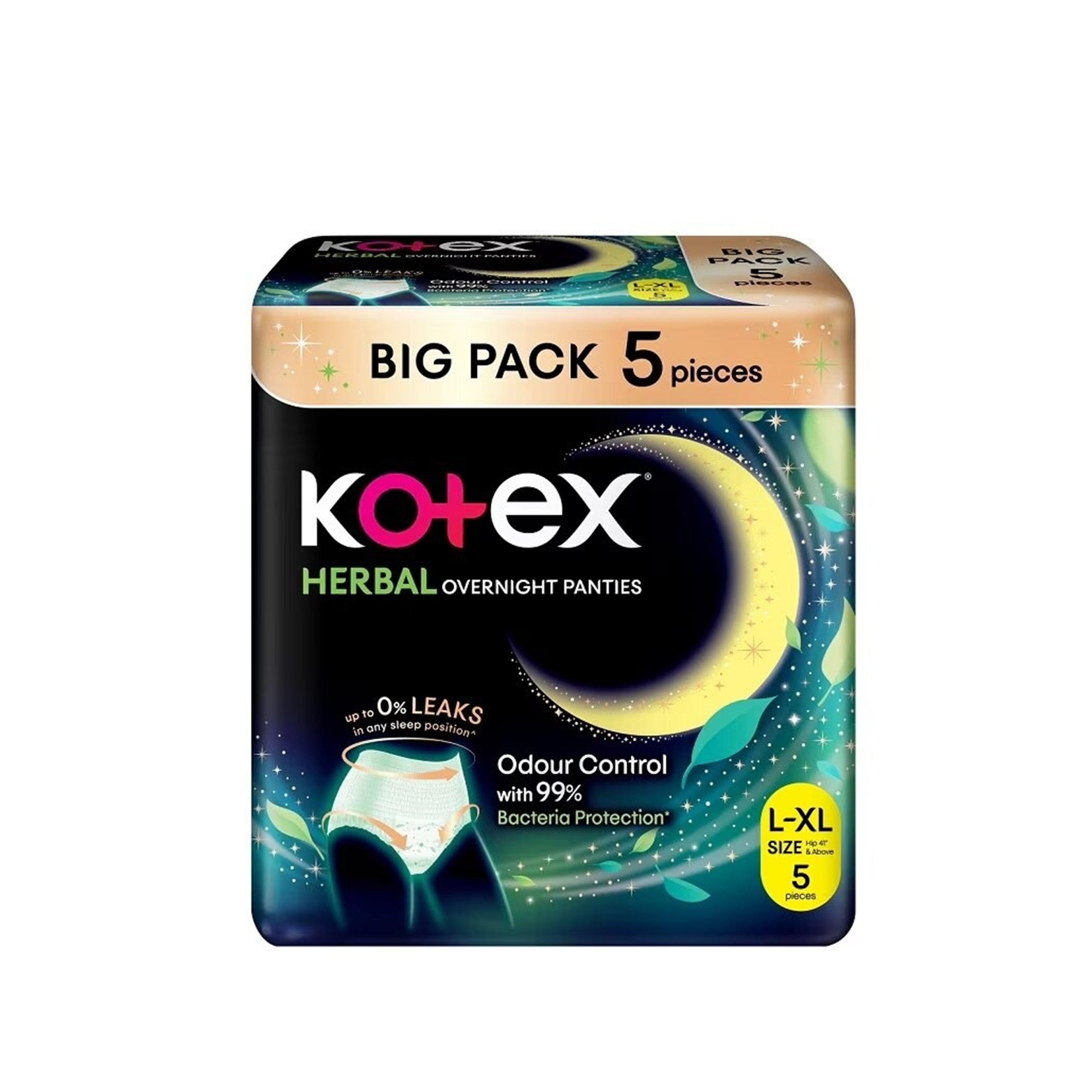Kotex Herbal Overnight Panties - Size L-XL, Hip 41 Inches and Above (5's)