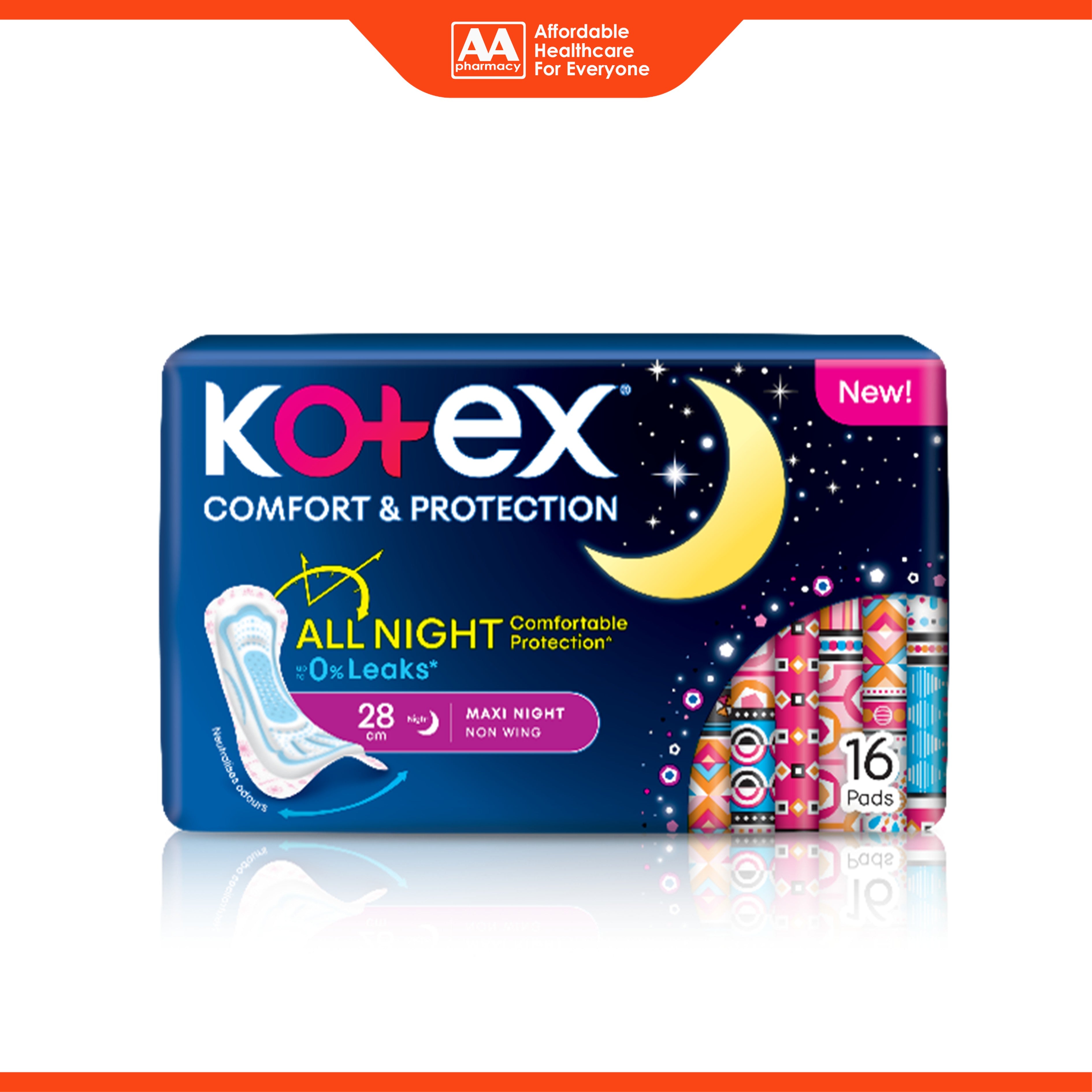 Kotex Pads - Comfort and Protection, Maxi Night Non Wing, 28cm (16's) [Night Use]