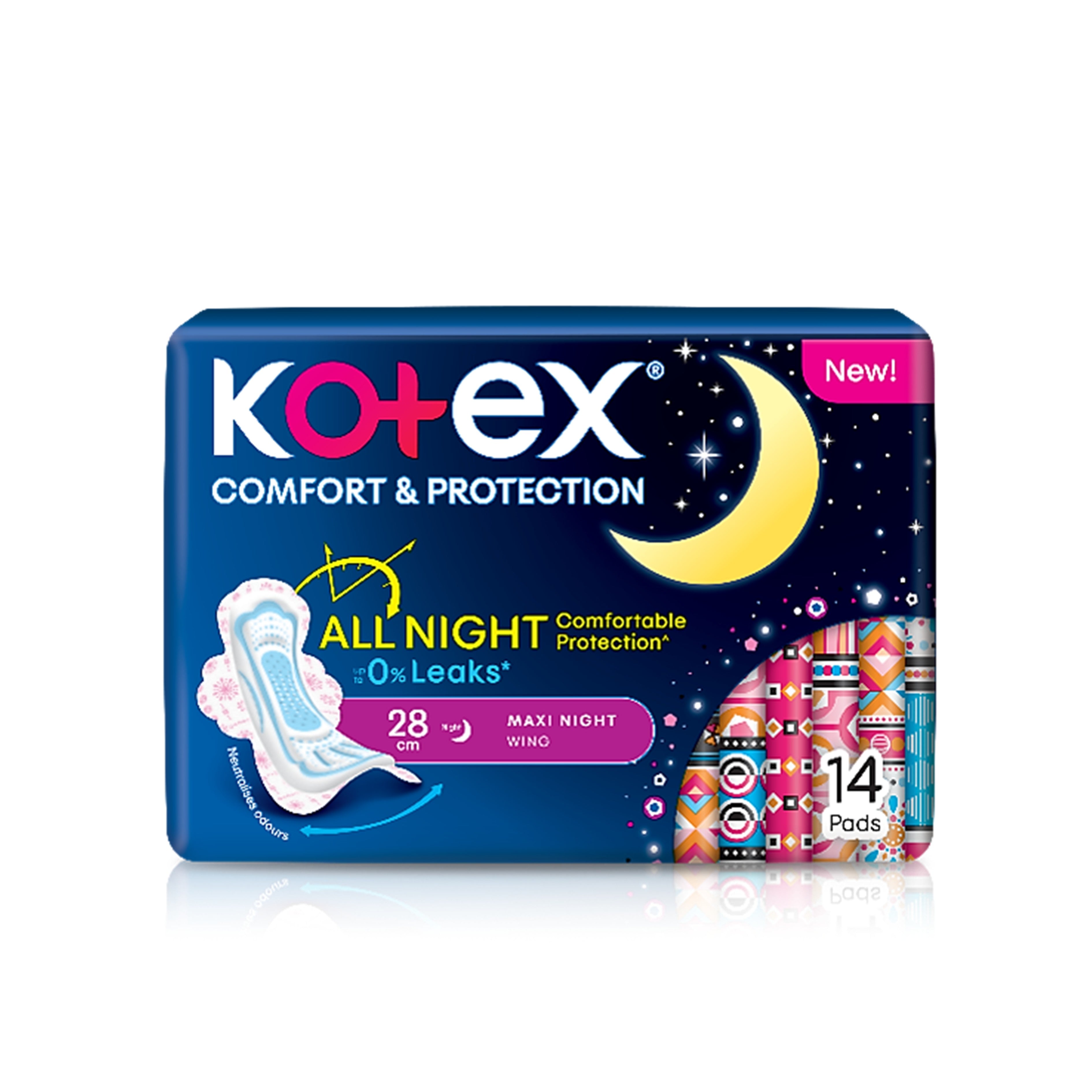 Kotex Pads - Comfort and Protection, Maxi Night Wing, 28cm (14's) [Night Use]