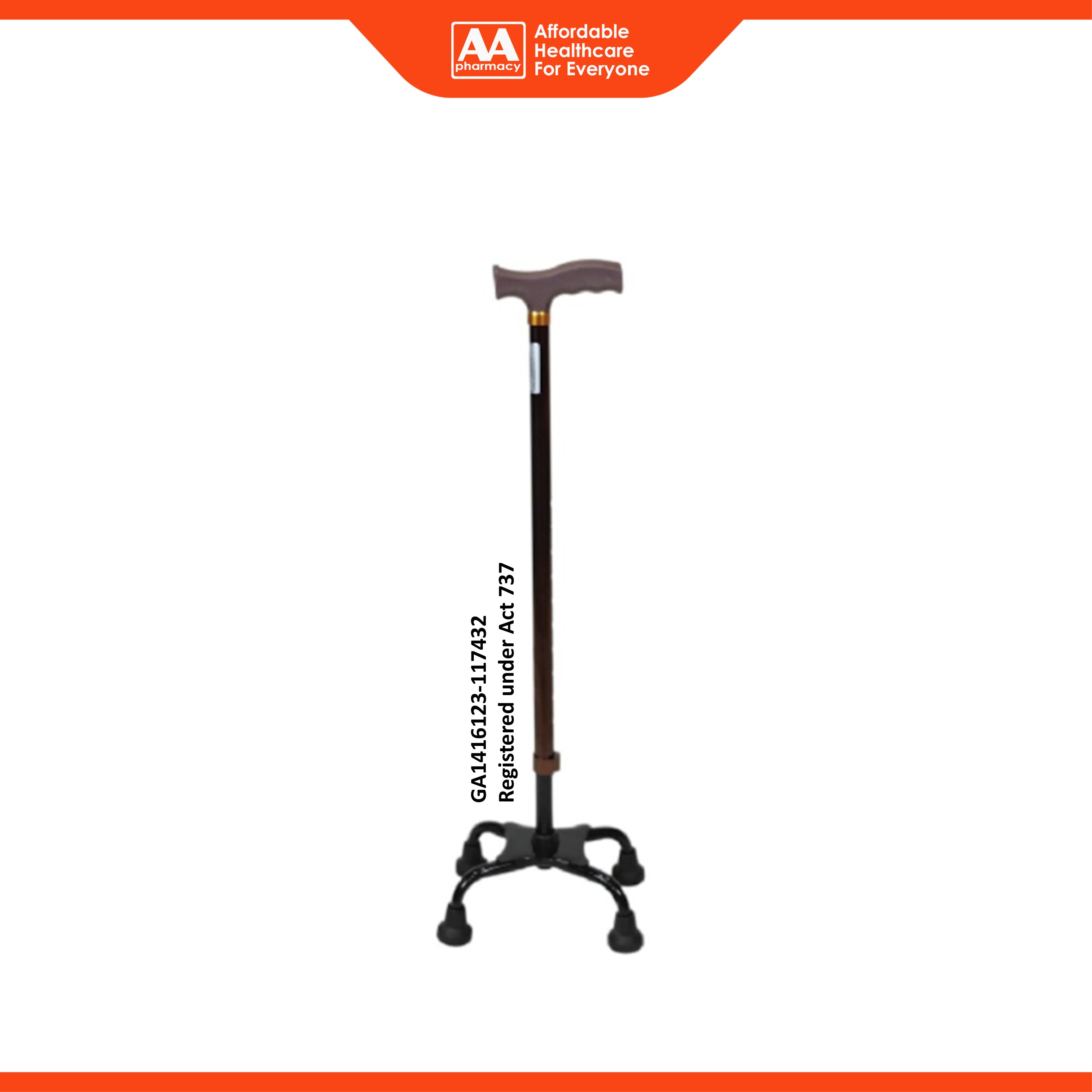 Movease Aluminium Height Adjustable Quad Cane Narrow Base