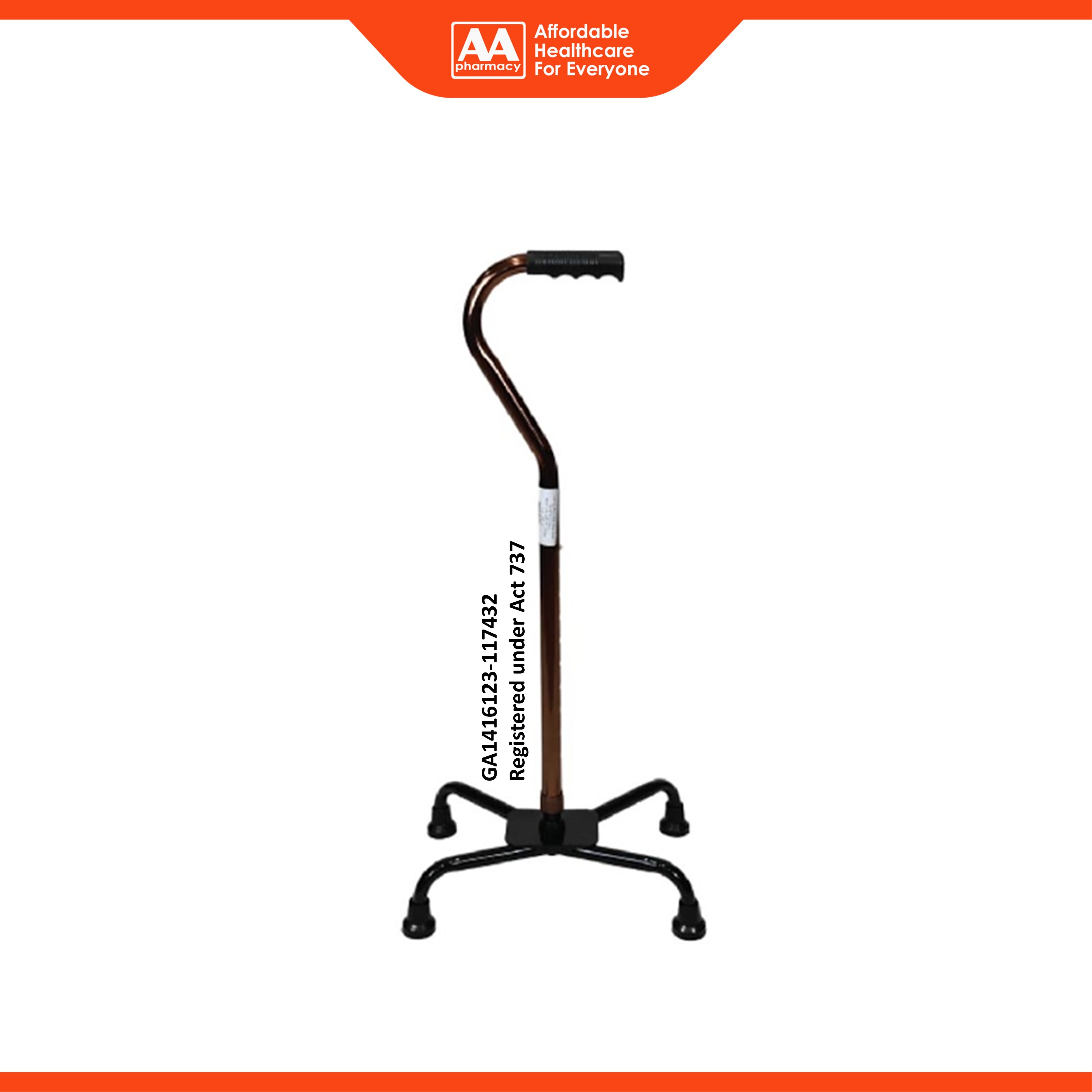 Movease Aluminium Height Adjustable Quad Cane Wide Base
