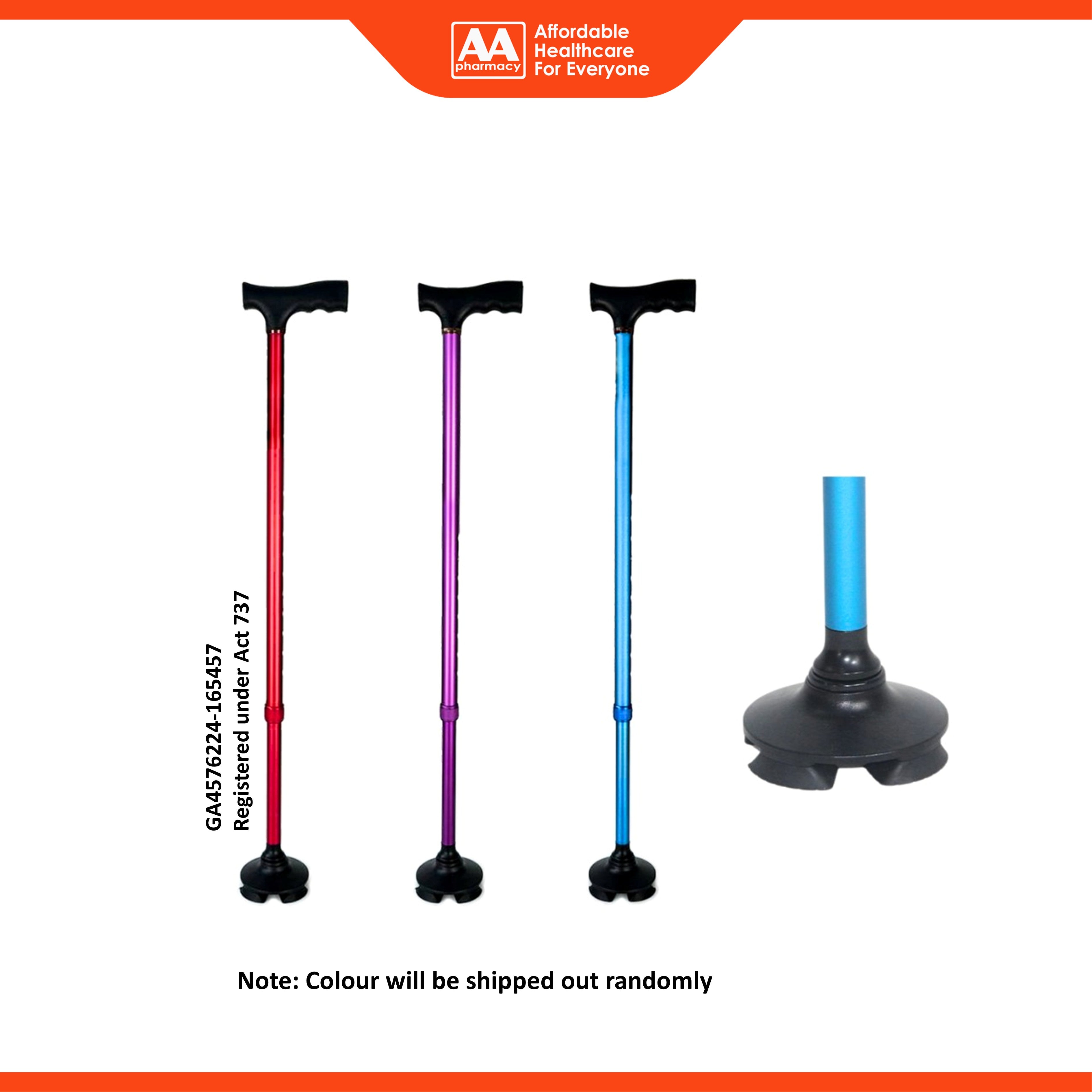 Movease Aluminium Height Adjustable Non-Foldable Walking Stick - Flexible Base (1's)