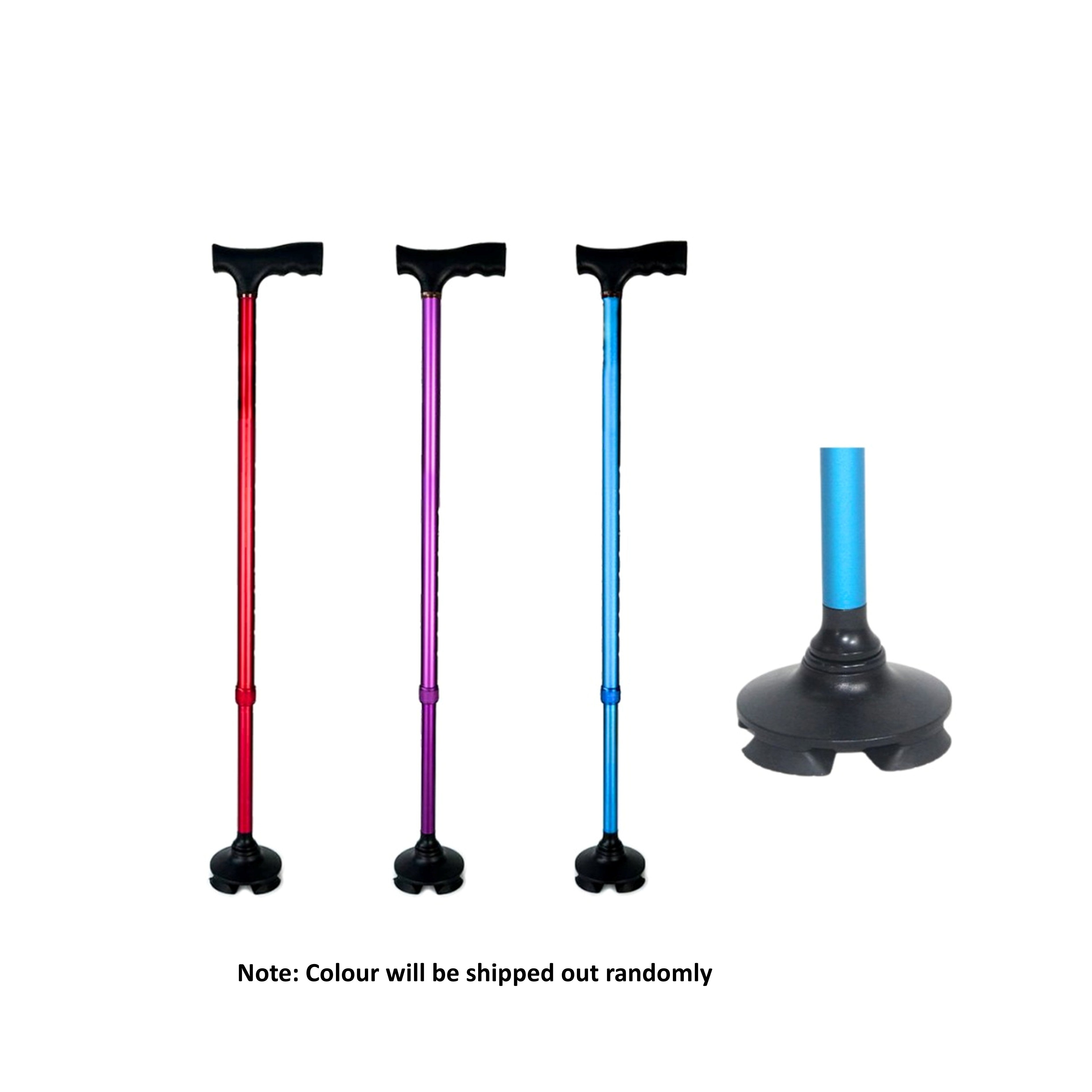 Movease Aluminium Height Adjustable Non-Foldable Walking Stick - Flexible Base (1's)