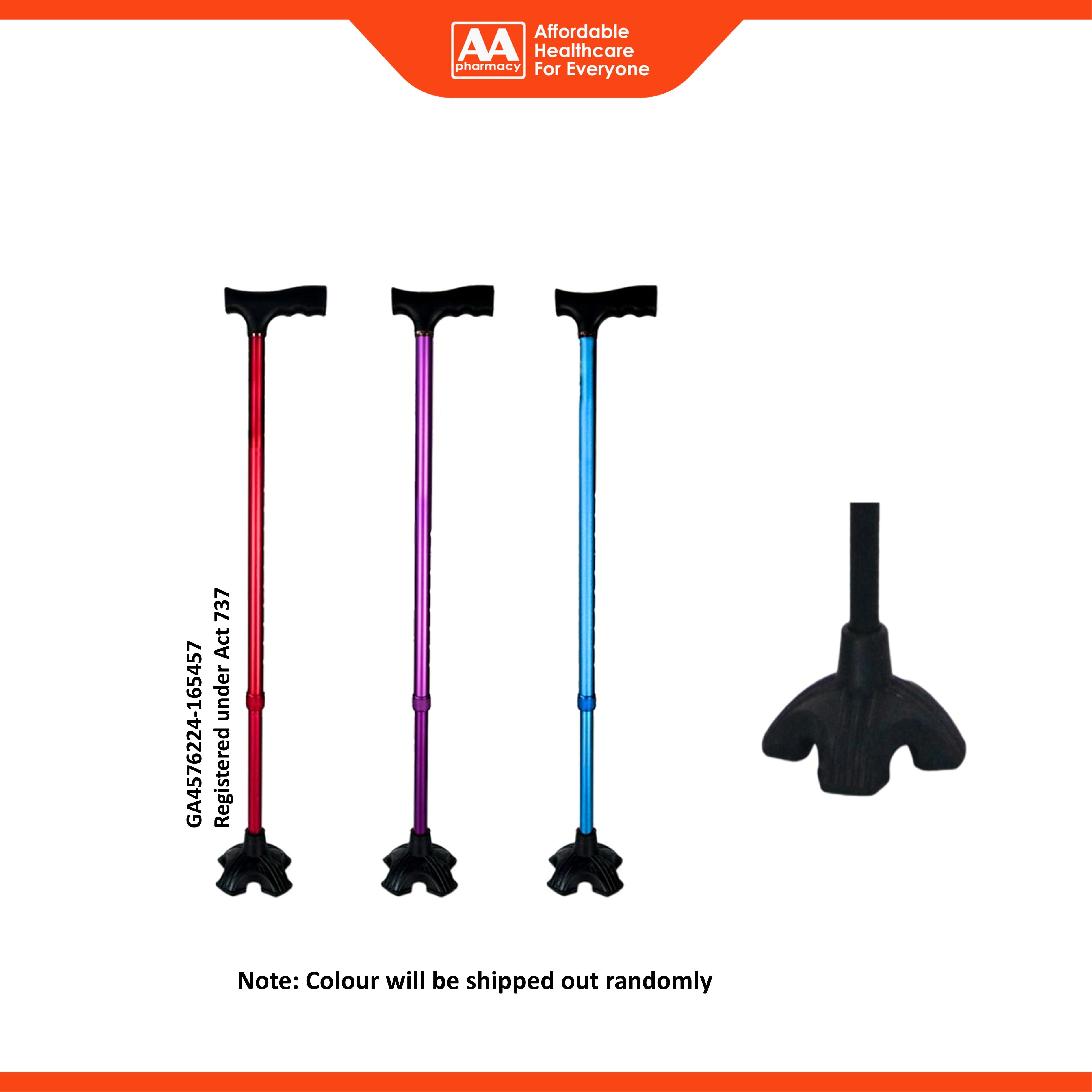 Movease Aluminium Height Adjustable Non-Foldable Waking Stick - Small Quad Base (1's)