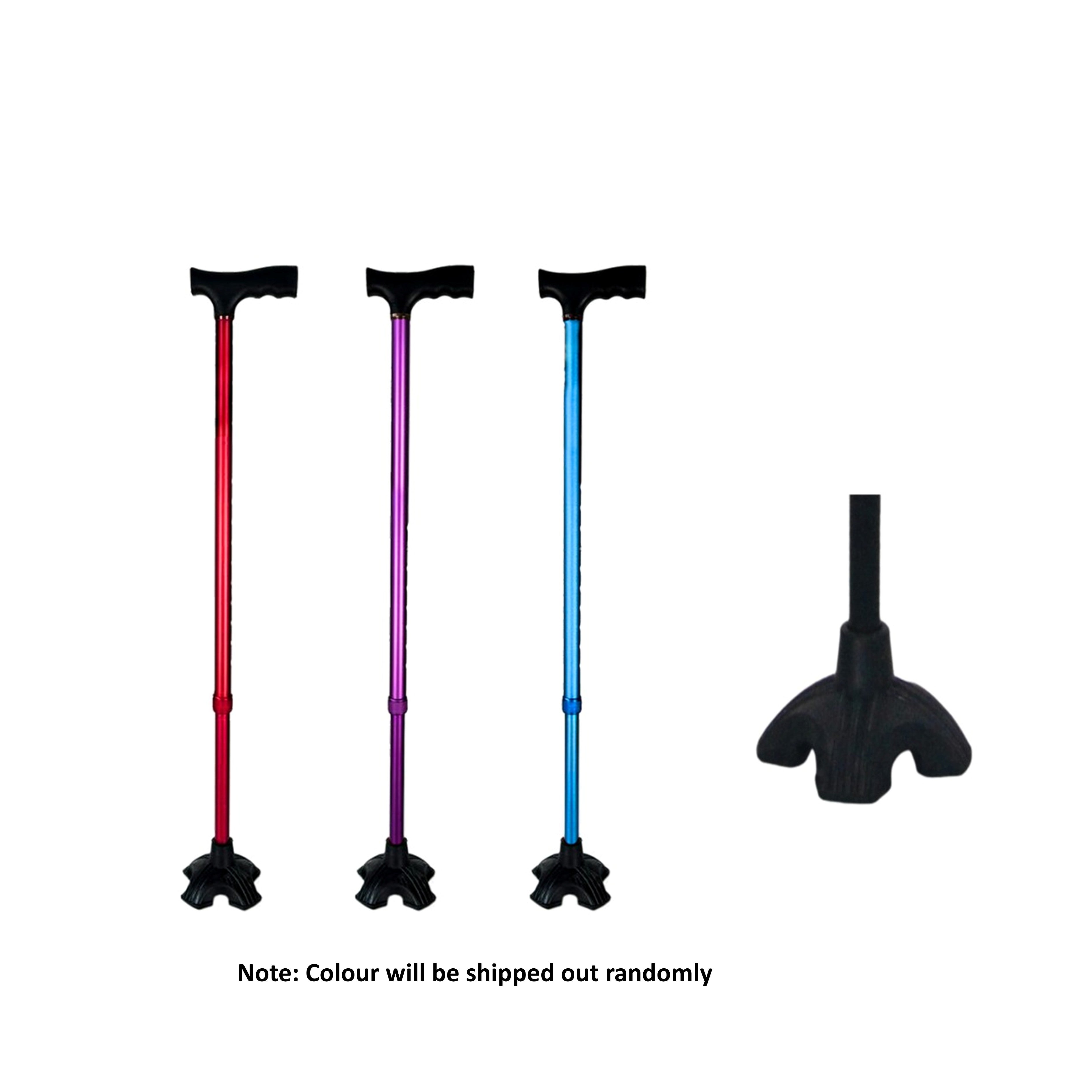Movease Aluminium Height Adjustable Non-Foldable Waking Stick - Small Quad Base (1's)