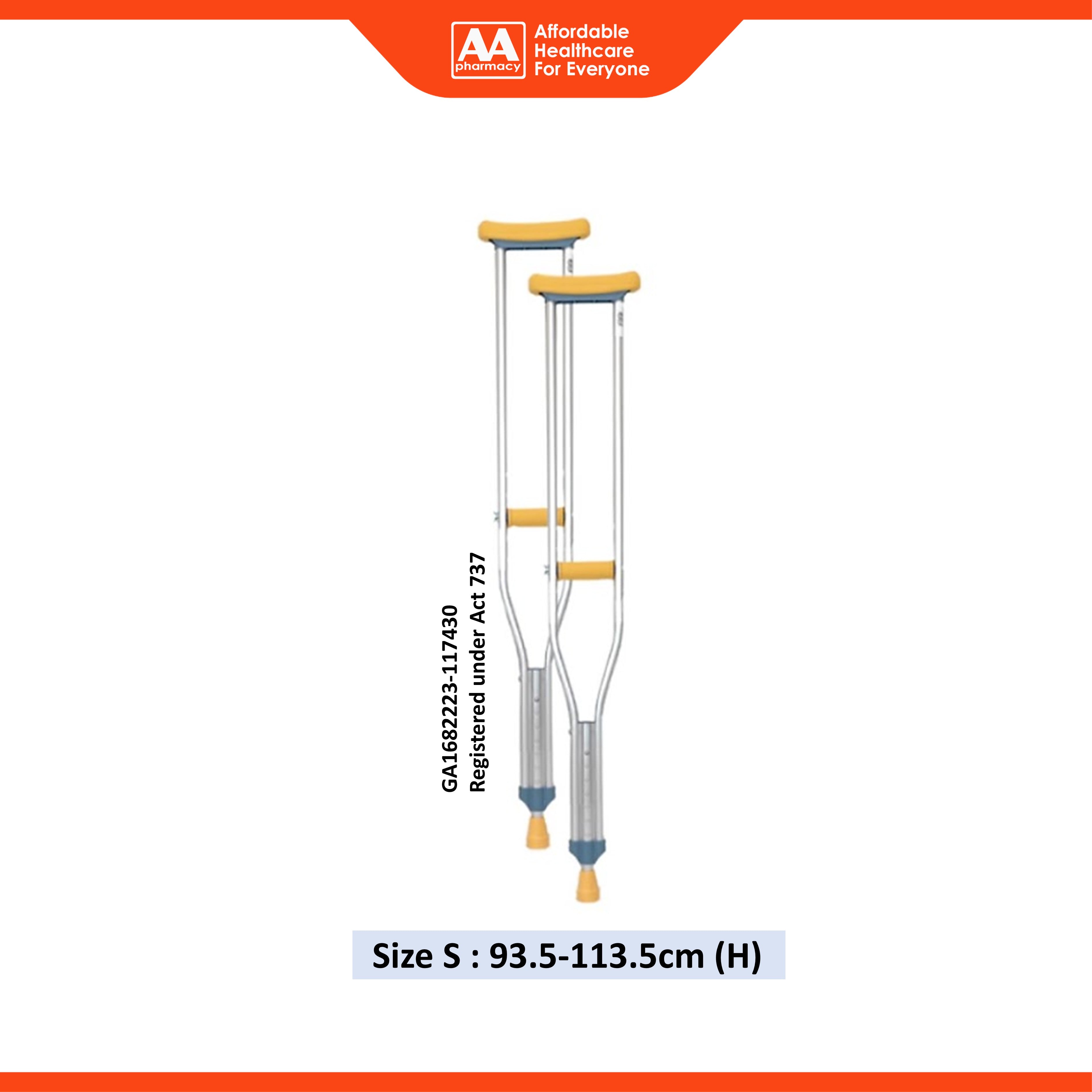 Movease Aluminium Height Adjustable Shoulder Crutches - Size S (1 Pair)