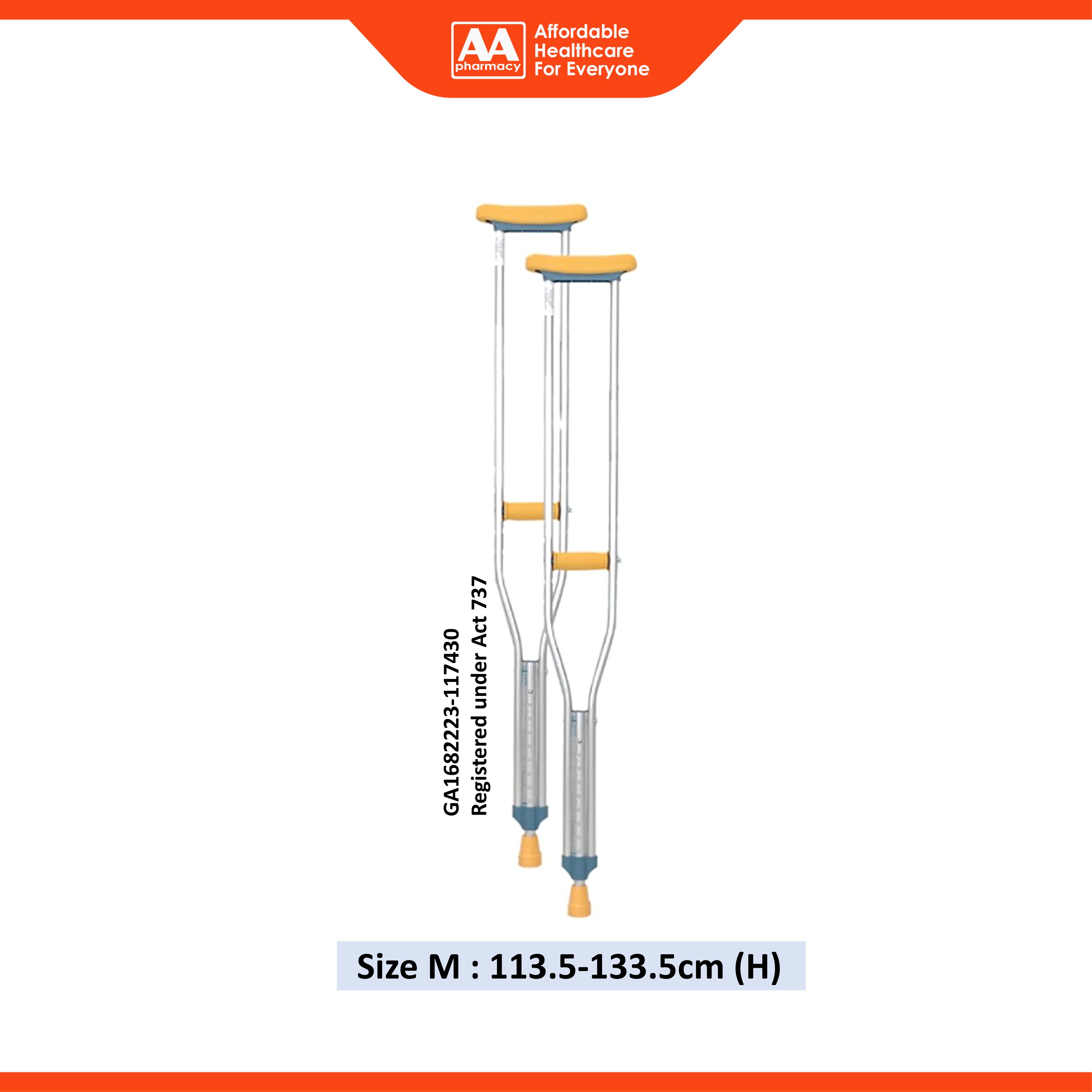 Movease Aluminium Height Adjustable Shoulder Crutches - Size M (1 Pair)