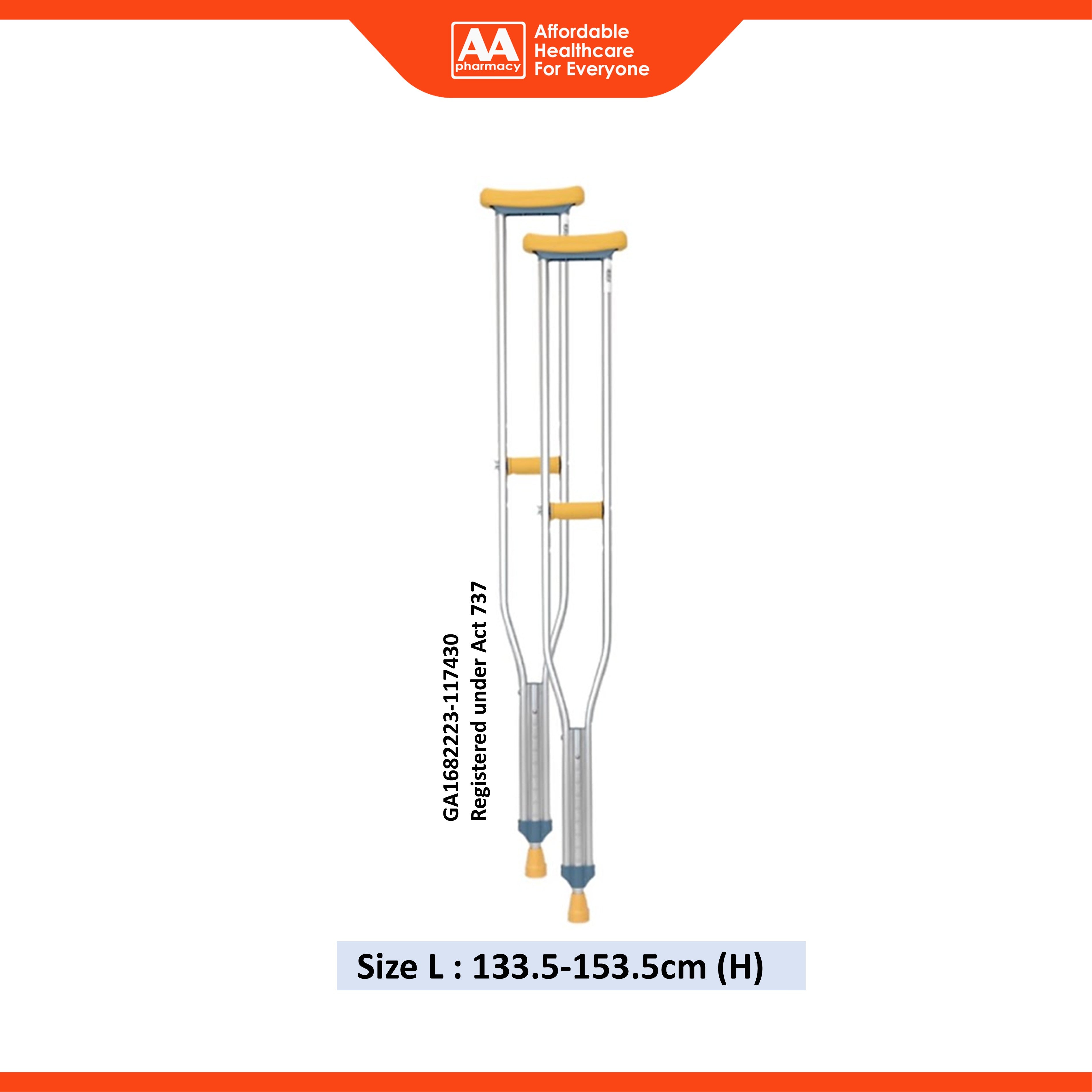Movease Aluminium Height Adjustable Shoulder Crutches - Size L (1 Pair)