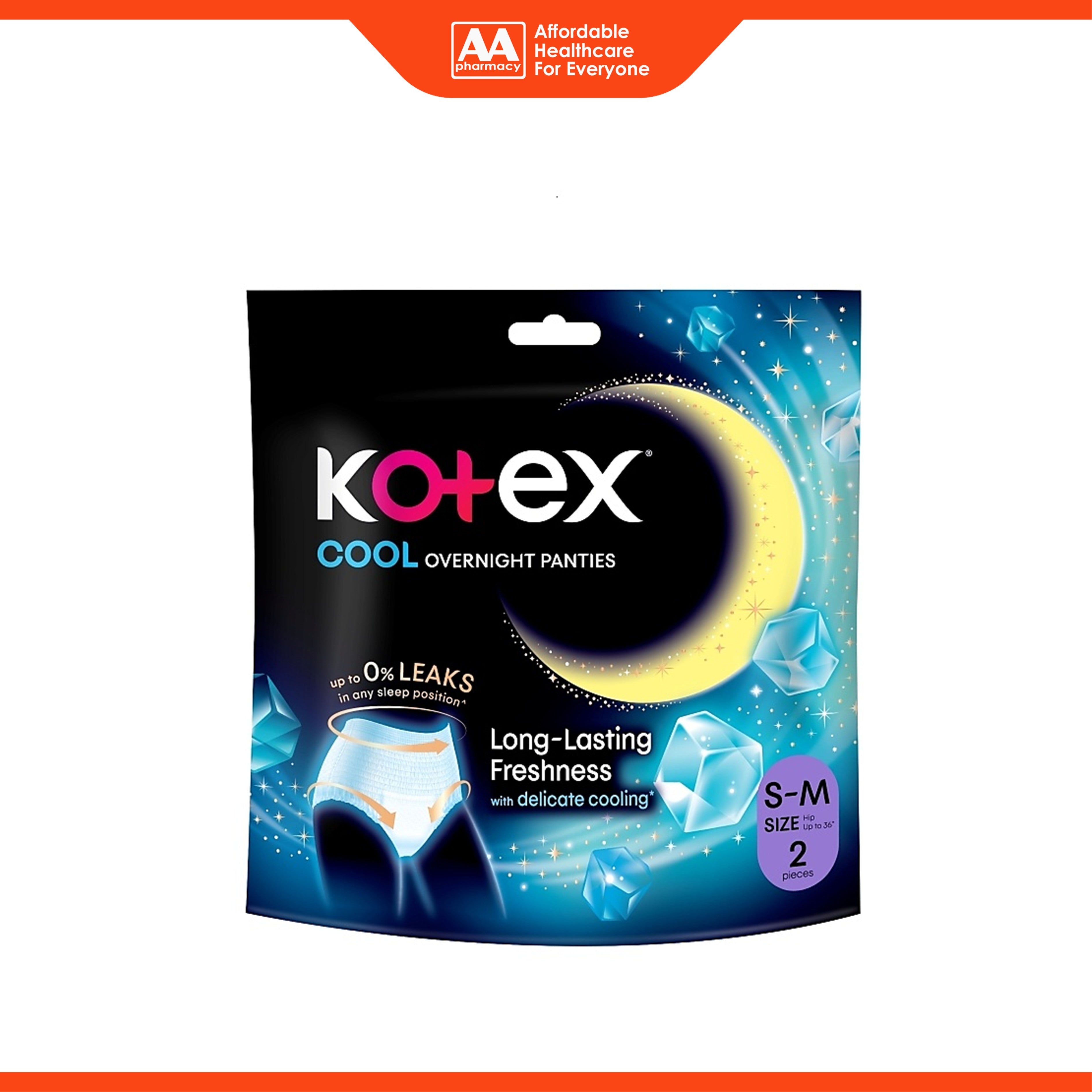 Kotex Cool Overnight Panties - Size S-M, Hip up to 36 inches (2's)