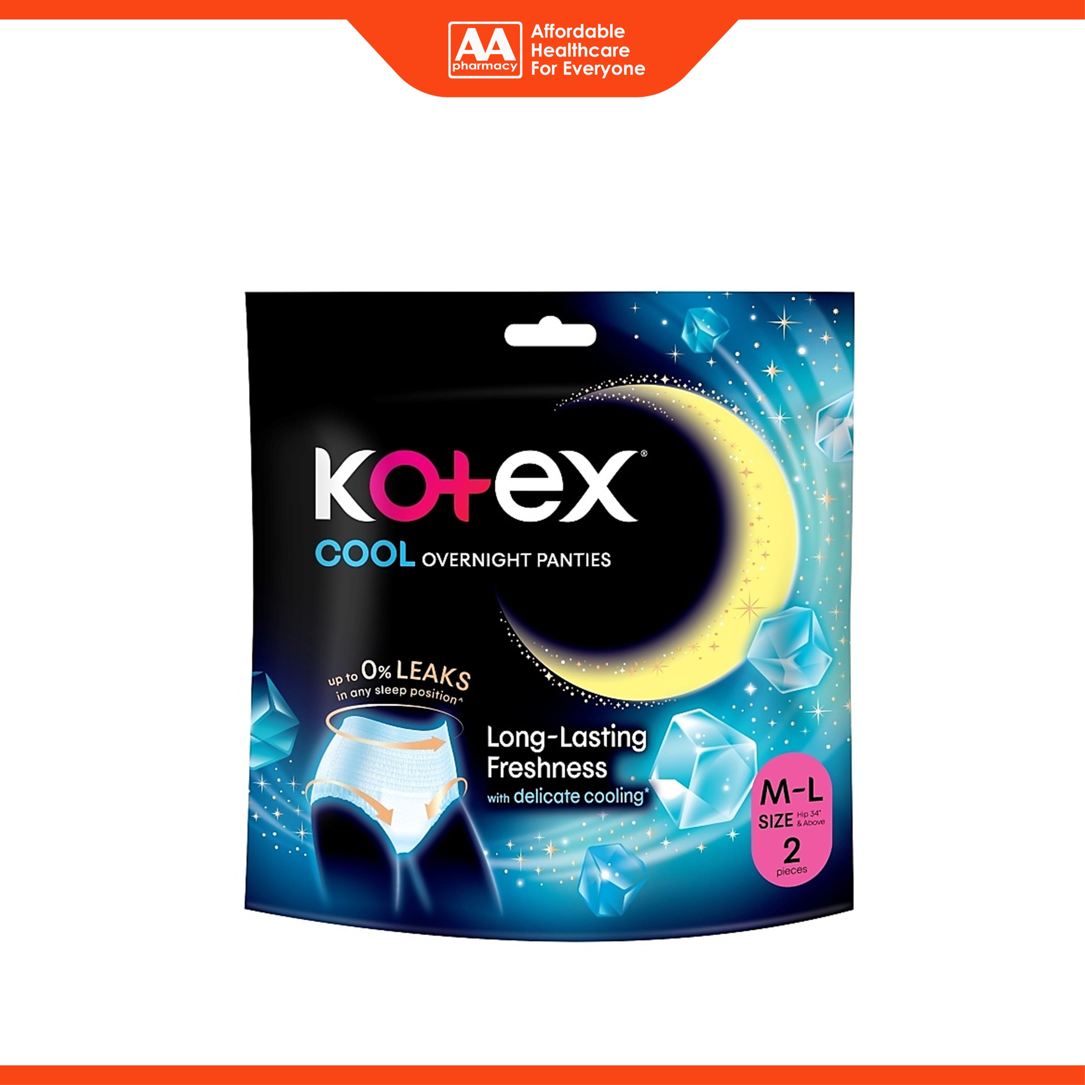 Kotex Cool Overnight Panties - Size M-L, Hip 34-41 inches (2's)