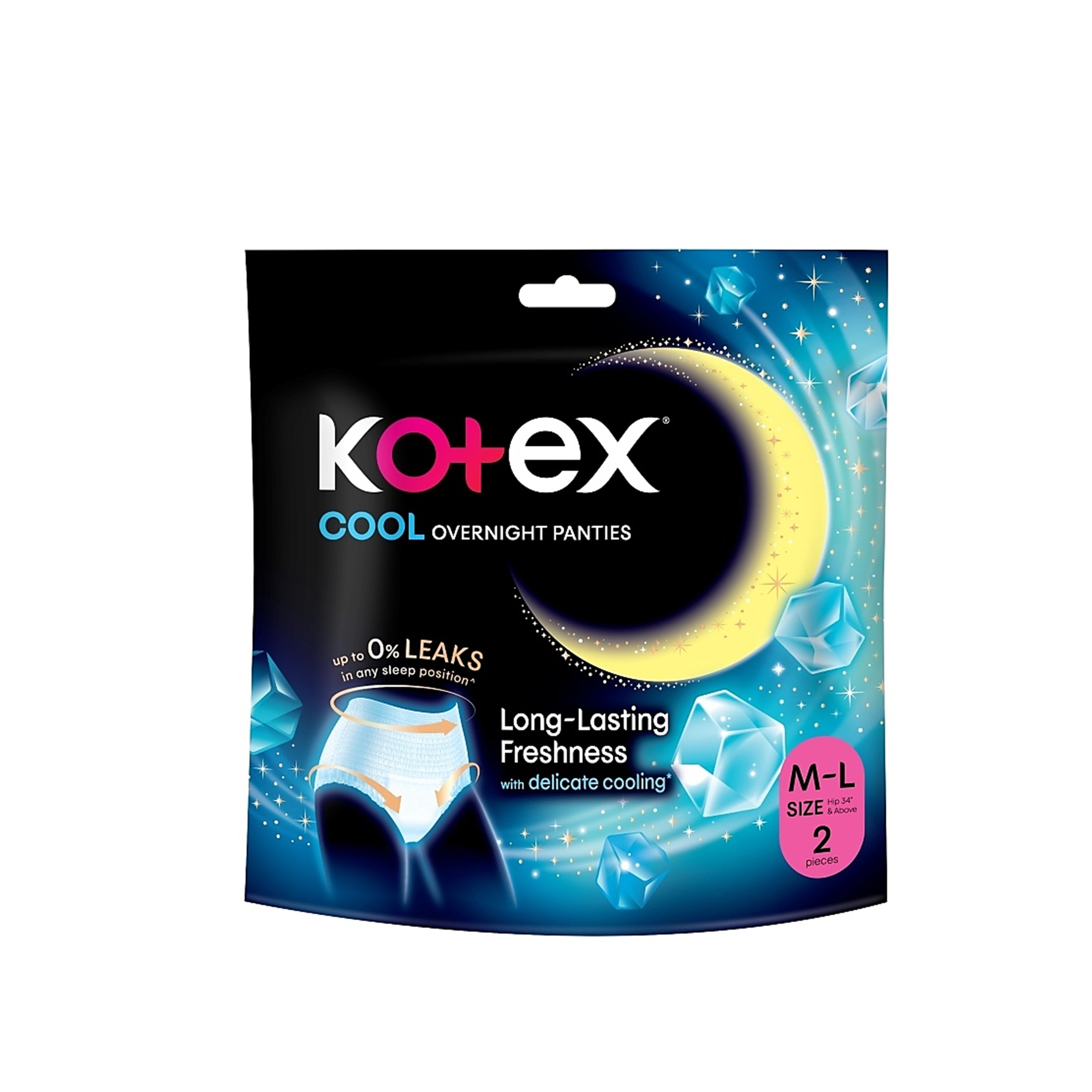 Kotex Cool Overnight Panties - Size M-L, Hip 34-41 inches (2's)