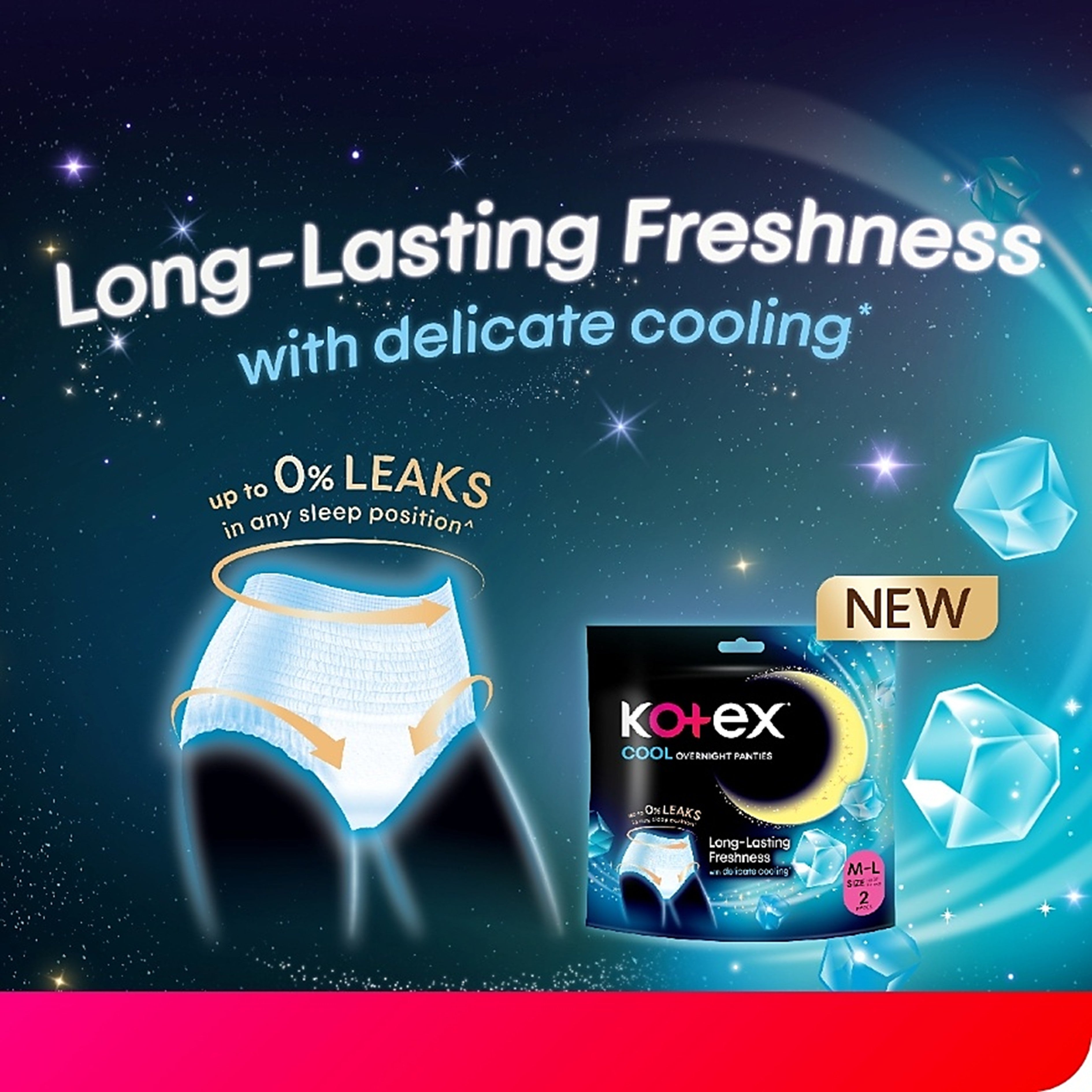 Kotex Cool Overnight Panties - Size M-L, Hip 34-41 inches (2's)