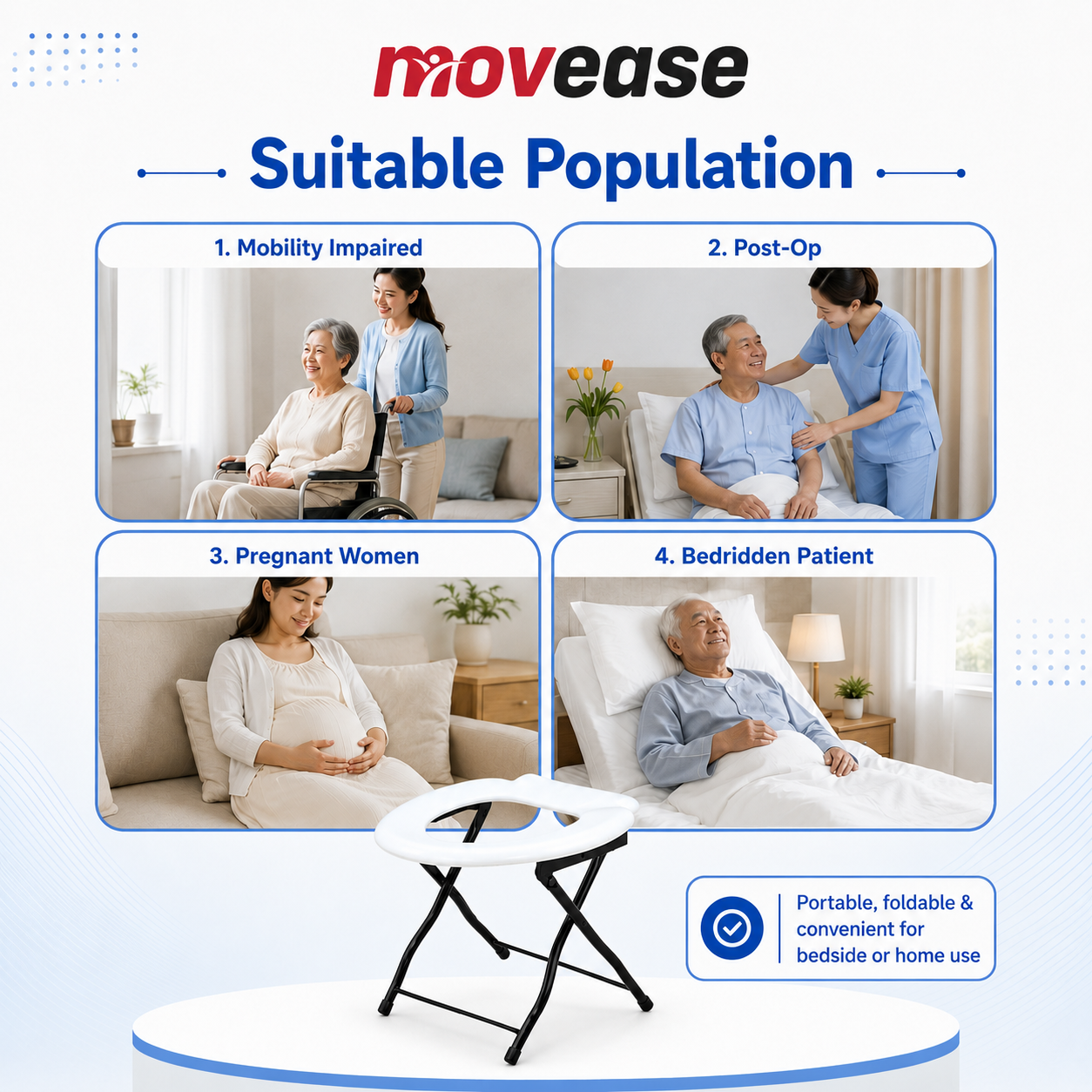 Movease Basic Steel Commode Chair - Toilet Aid, Without Bucket and Wheels