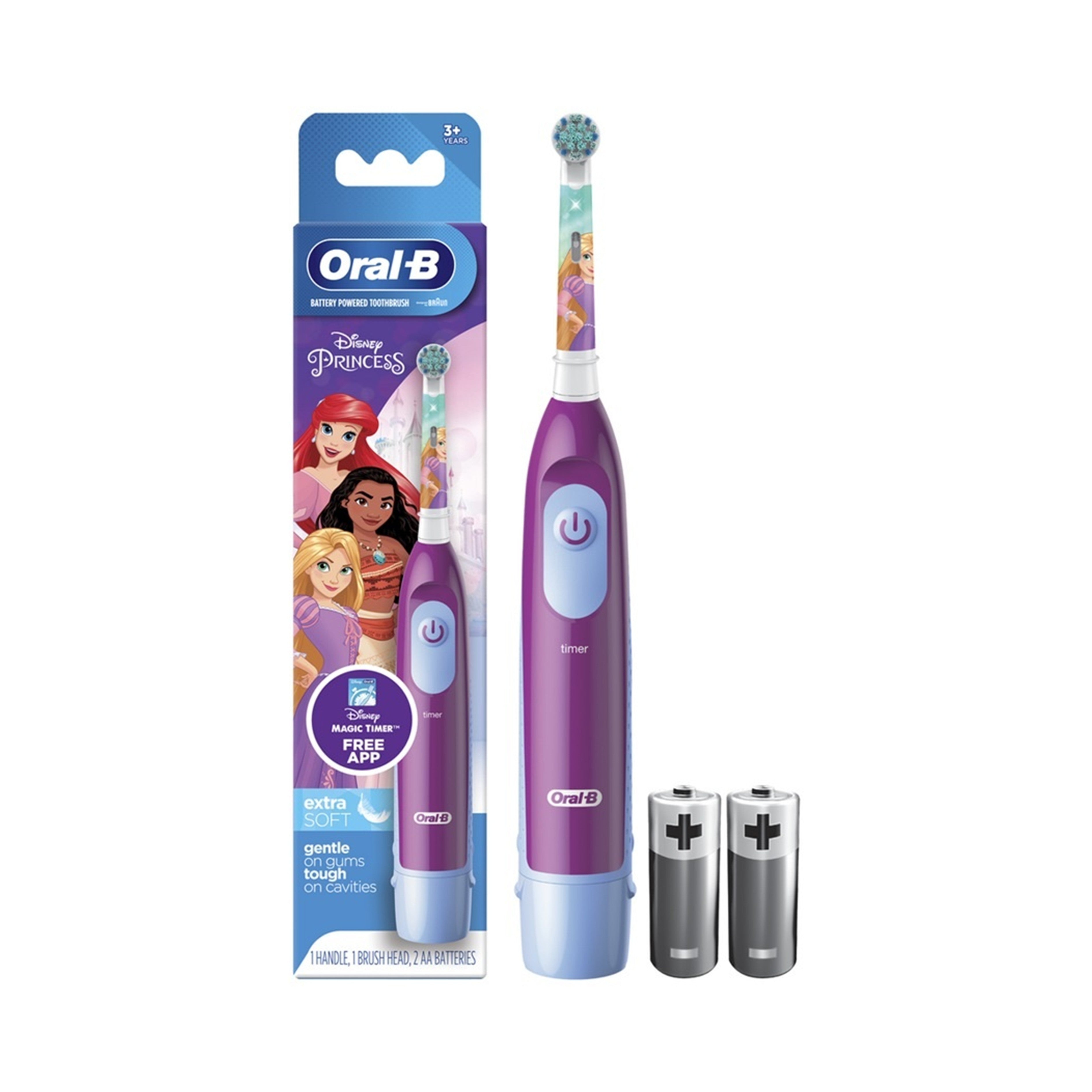 Oral-B Battery Powered Toothbrush - Disney Princess (1 Handle, 1 Brush Head, 2 AA Batteries) - For Children 3+ Years
