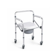 Movease Height Adjustable Foldable Aluminium Commode Chair Toilet Aid - With Wheels