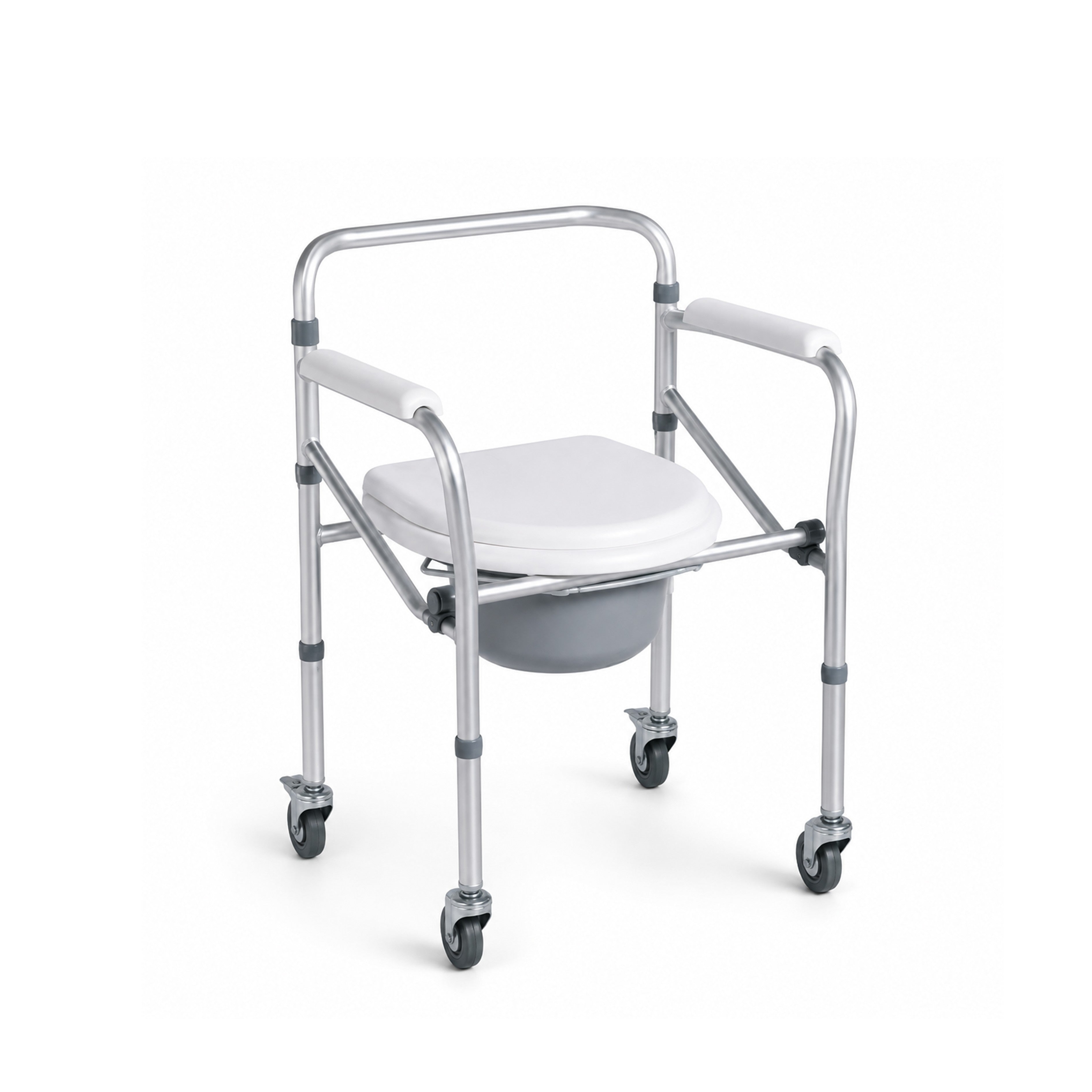 Movease Height Adjustable Foldable Aluminium Commode Chair Toilet Aid - With Wheels