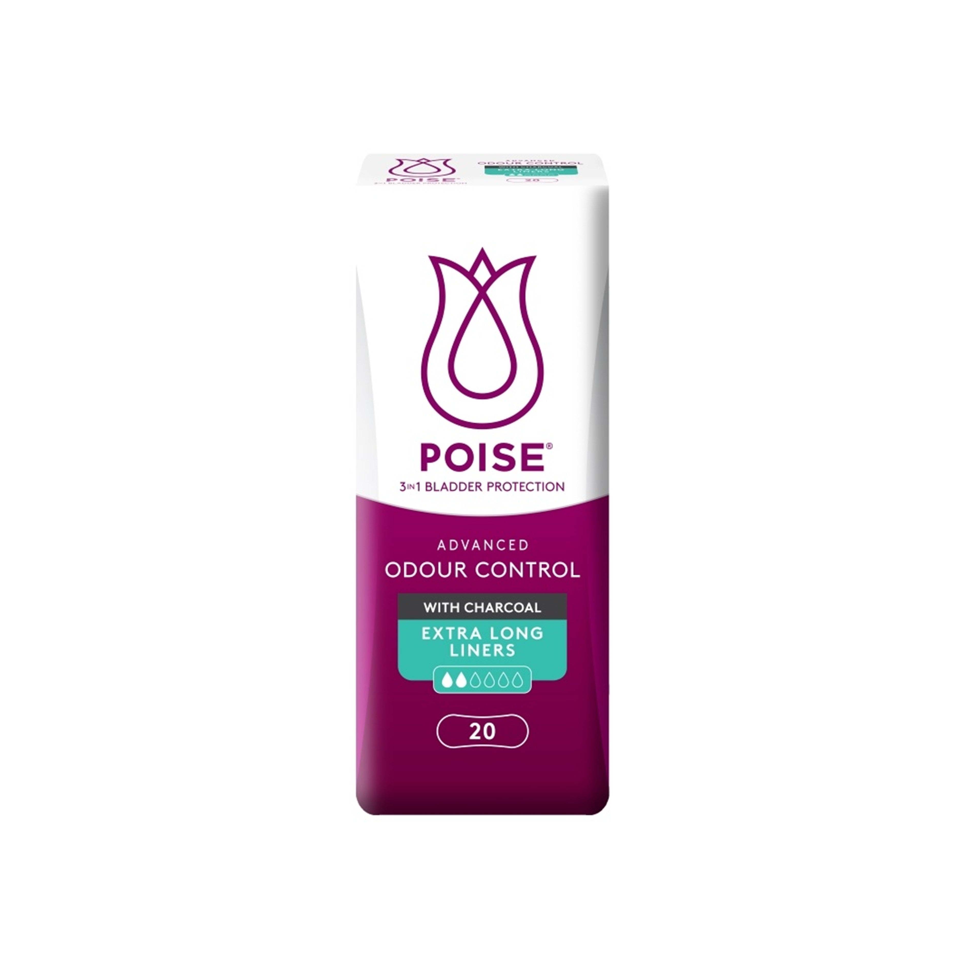 Poise Liners - With Charcoal, Extra Long 21.5cm (20's)