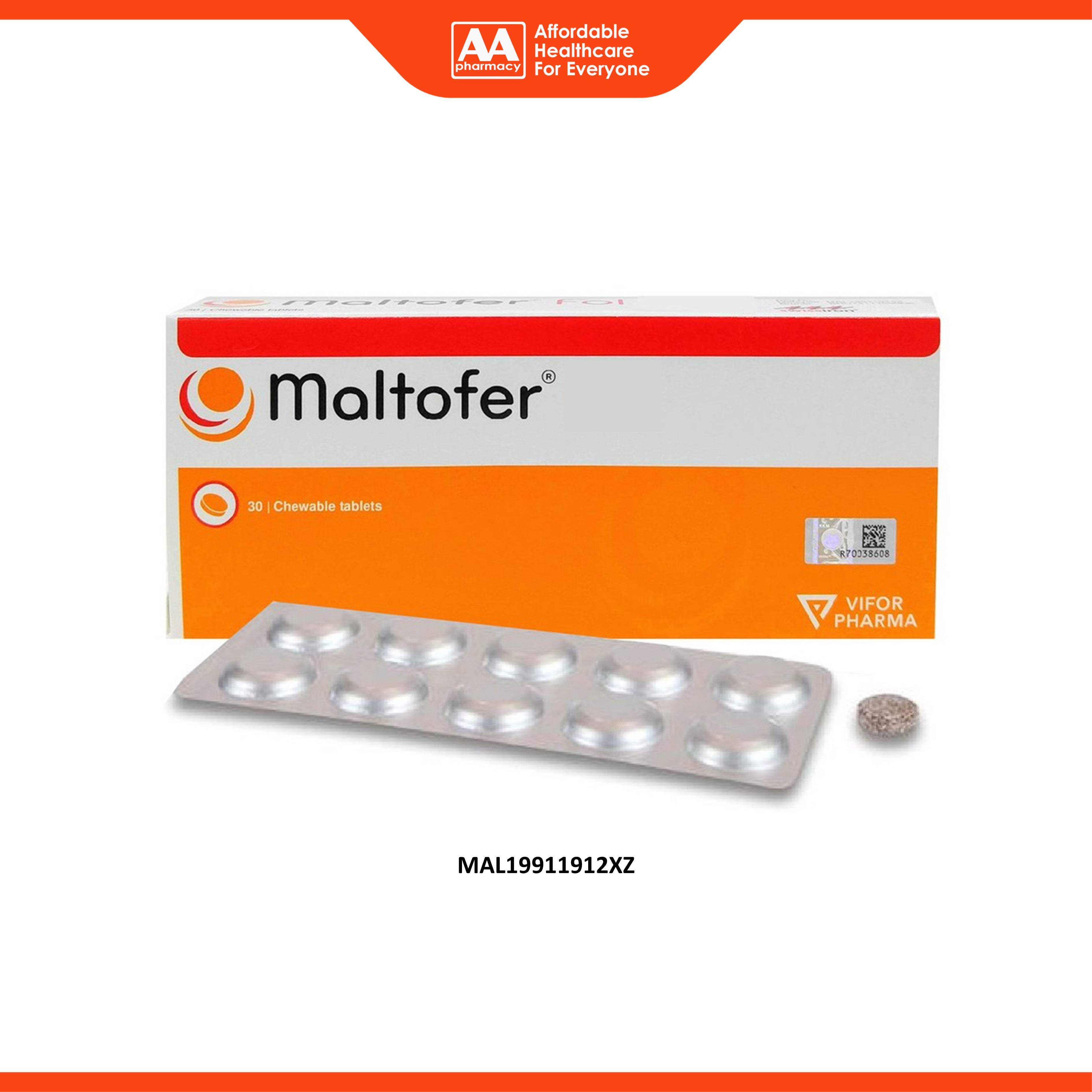 Maltofer (Iron 100mg) Chewable Tablet (3 x 10's) - Chocolate Flavour