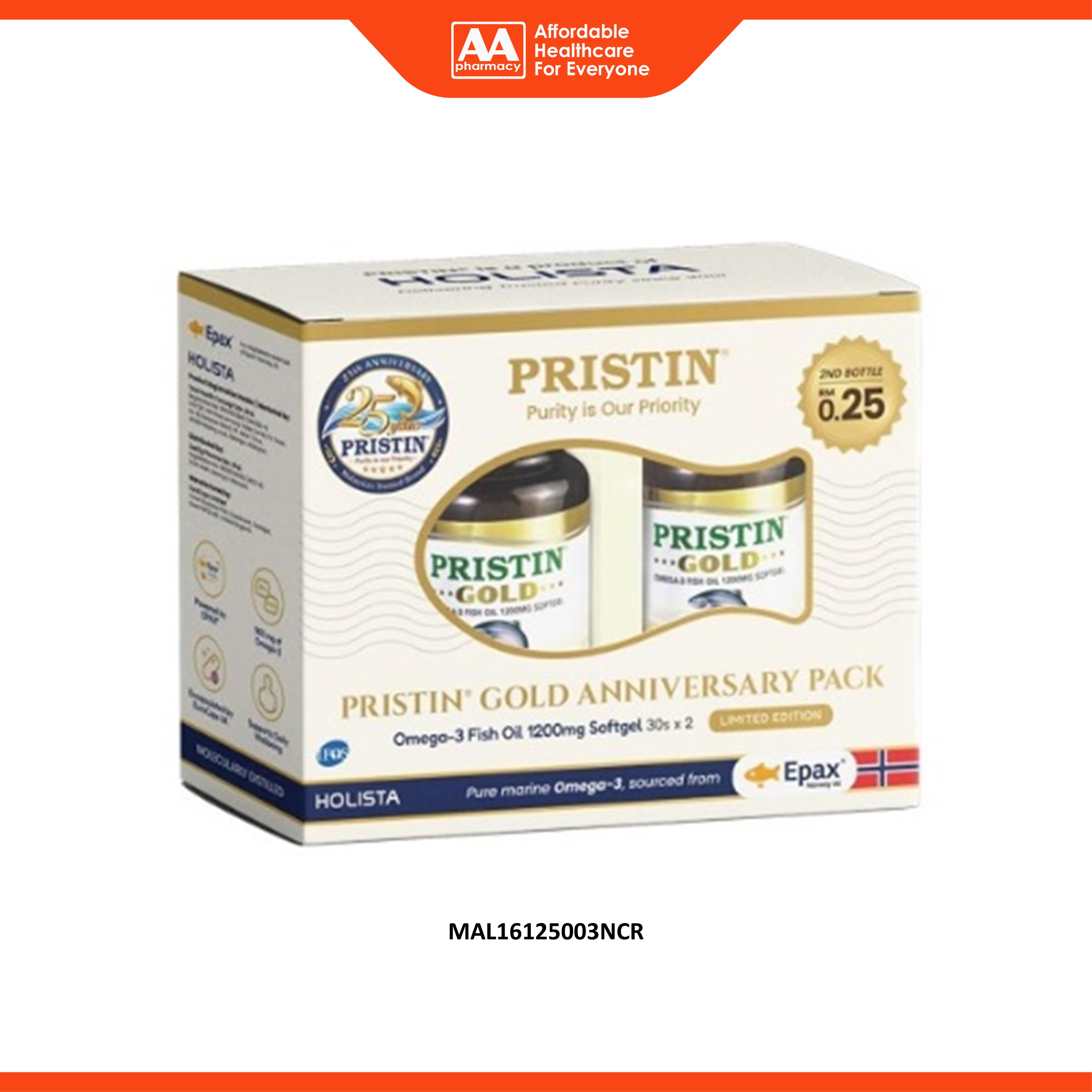 THC Pristin Gold Omega-3 Fish Oil 1200mg Softgel (2 x 30's) - Anniversary Pack