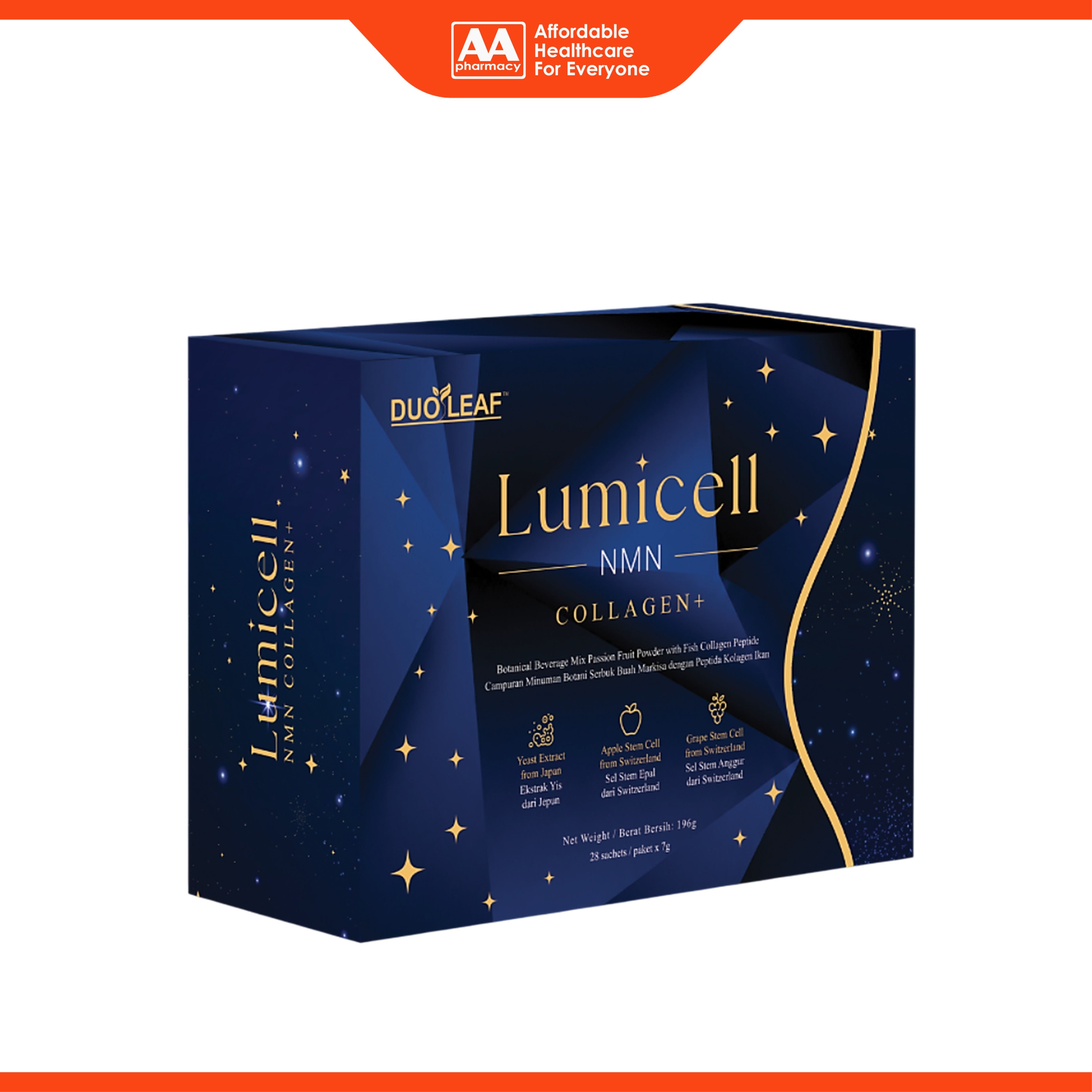 Duoleaf Lumicell NMN Collagen+ (Botanical Beverage Mix Passion Fruit Powder with Fish Collagen Peptide) Sachet (7g x 28's)