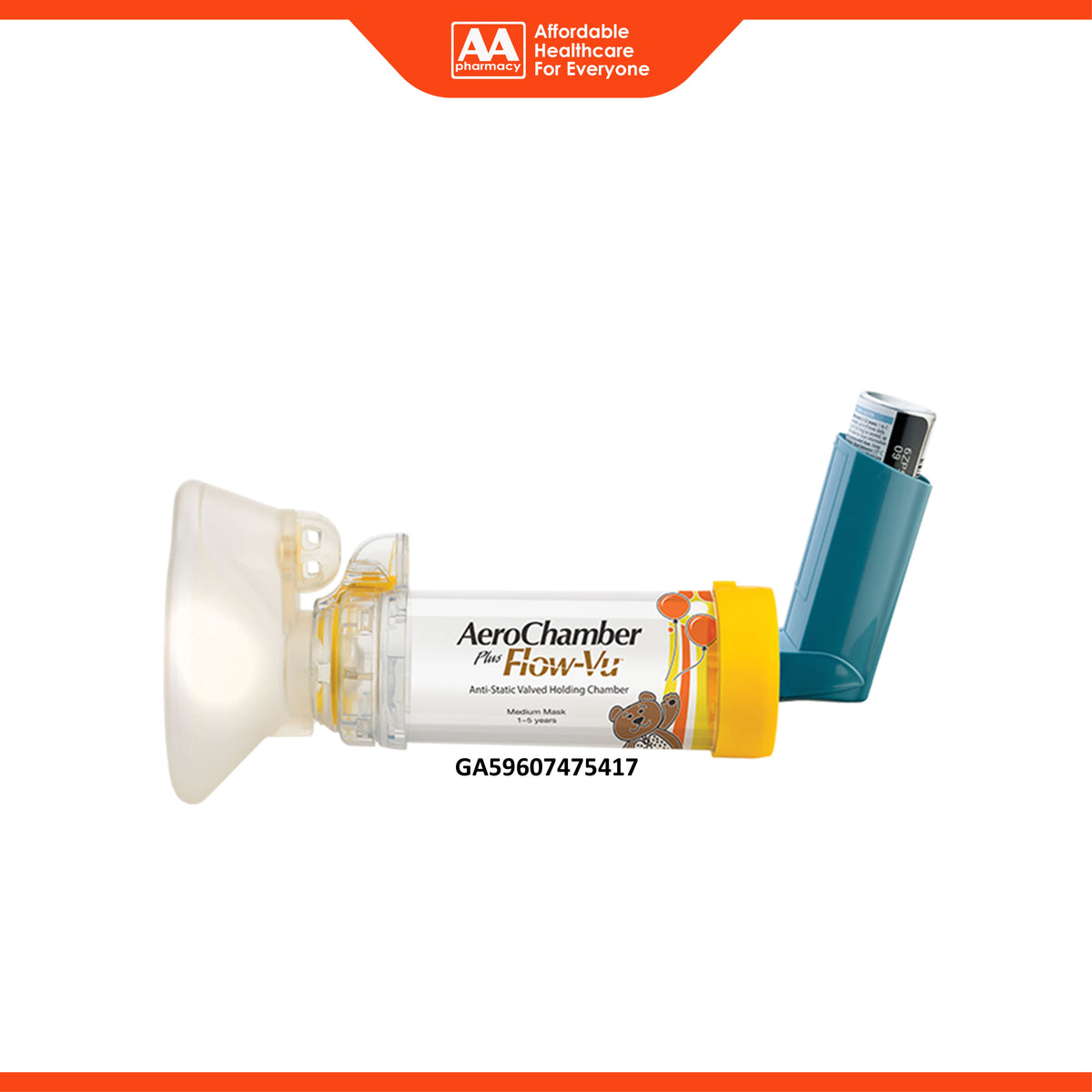 Aerochamber Plus with Flow-Vu Anti-Static VHC with Medium Mask (1-5 Years)