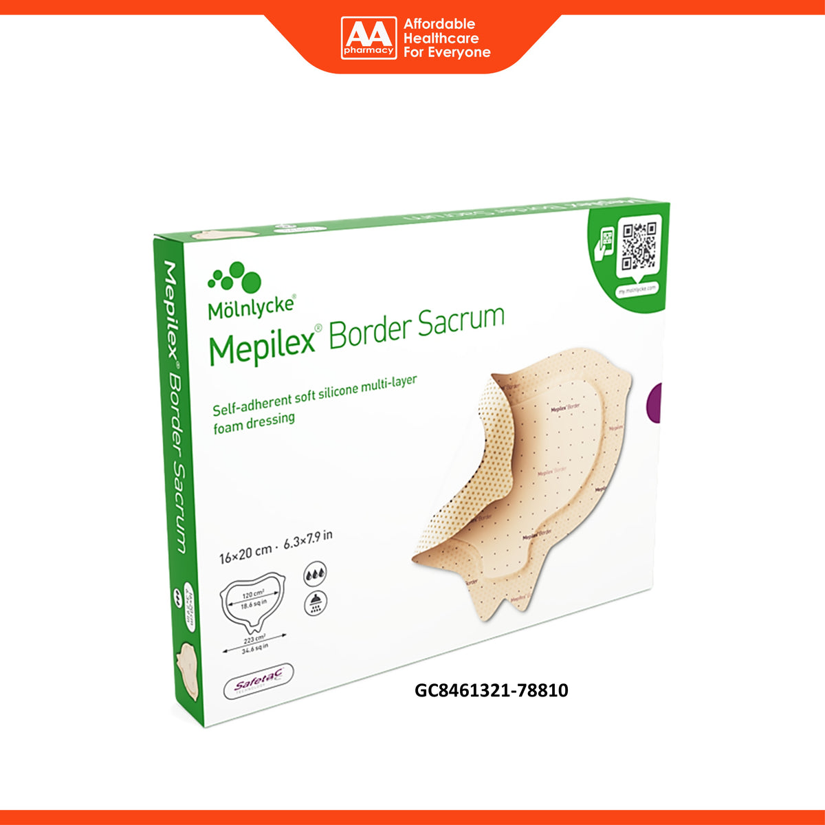 Mepilex Border Sacrum Self-Adherent Soft Silicone Multi-Layer Foam Dressing 16x20cm - REF 282050 (5's)