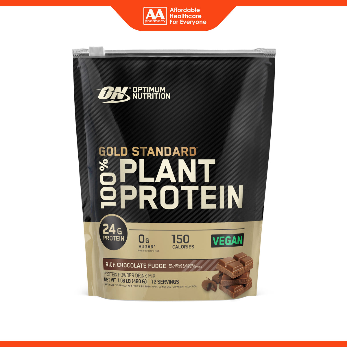 Optimum Nutrition Gold Standard 100% Plant Protein Powder Drink Mix - Rich Chocolate Fudge (480g)