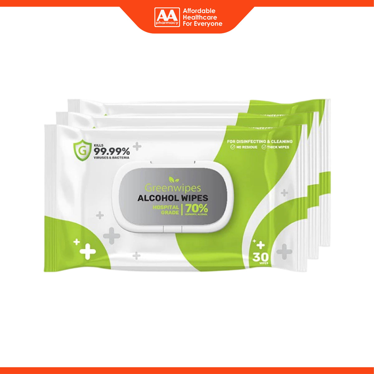 Greenwipes GShield 70% Isopropyl Alcohol Hospital Grade Disinfecting Wipes (3 x 30's)