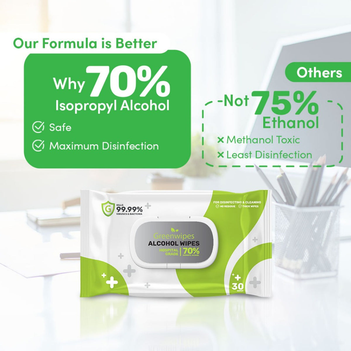 Greenwipes GShield 70% Isopropyl Alcohol Hospital Grade Disinfecting Wipes (3 x 30's)