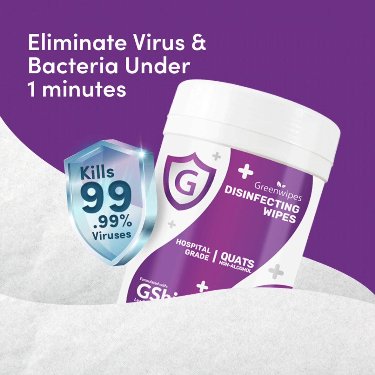 Greenwipes GShield Quats Non-Alcohol Hospital Grade Disinfecting Wipes (100's)