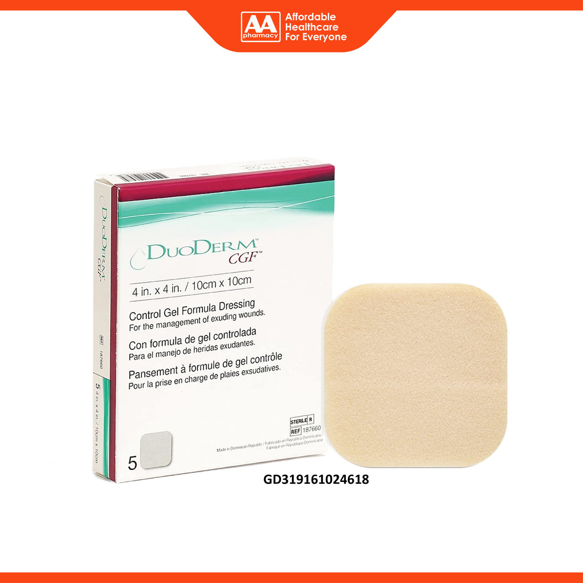 ConvaTec DuoDERM CGF (Control Gel Formula) Sterile Dressing REF 187660 - 10cm x 10cm (5's)