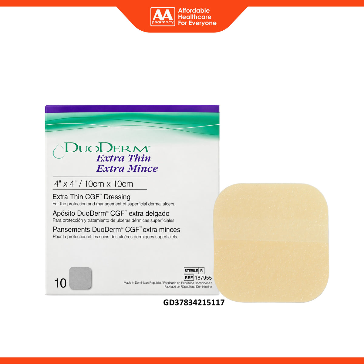 ConvaTec DuoDERM Extra Thin CGF Sterile Dressing REF 187955 - 10cm x 10cm (10's)