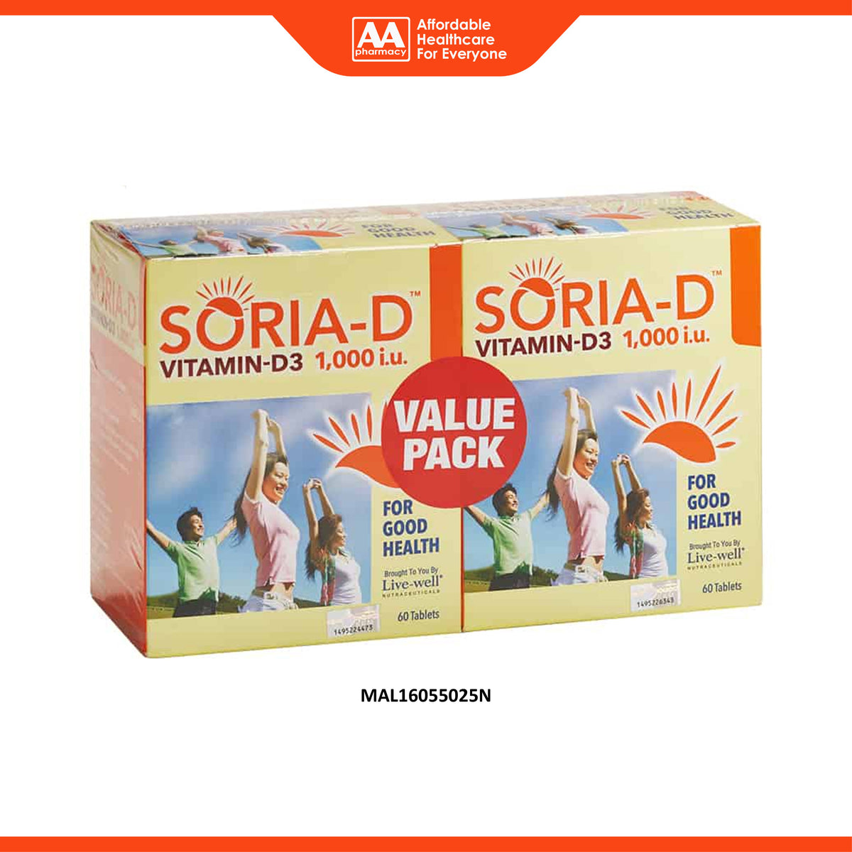 Live-Well Soria-D Vitamin-D3 1000 IU Tablet (2 x 60's)