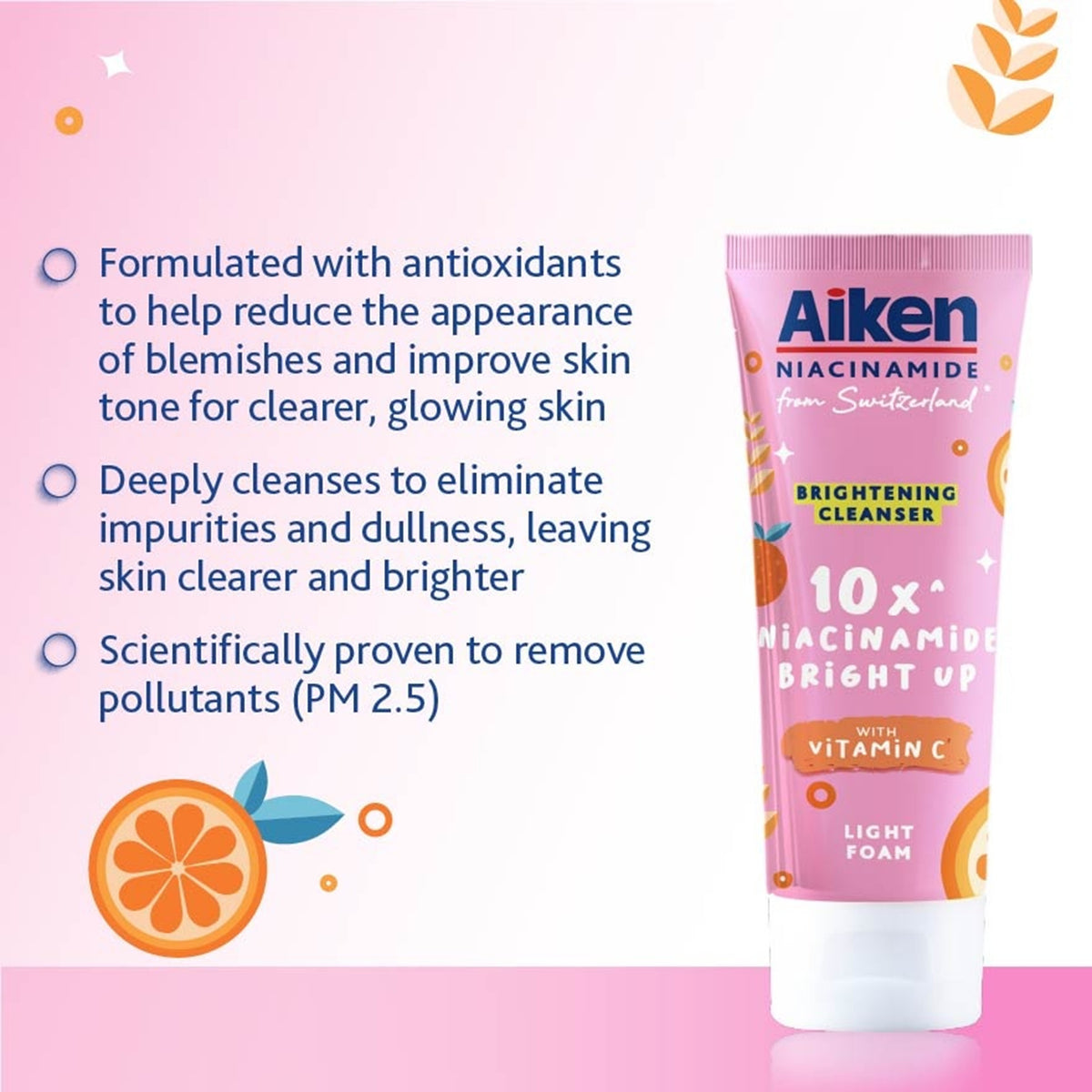 Aiken Niacinamide Light Foam Brightening Cleanser with Vitamin C (95g)