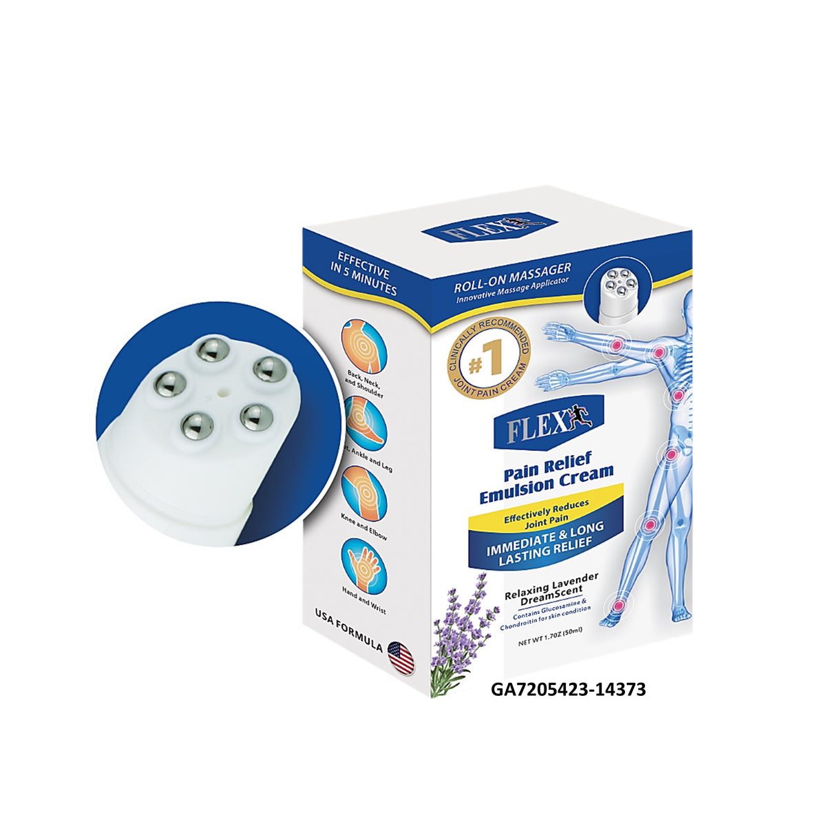 Flexx Pain Relief Emulsion Cream Roll-On Massager - Hot, Lavender Scent (50ml)