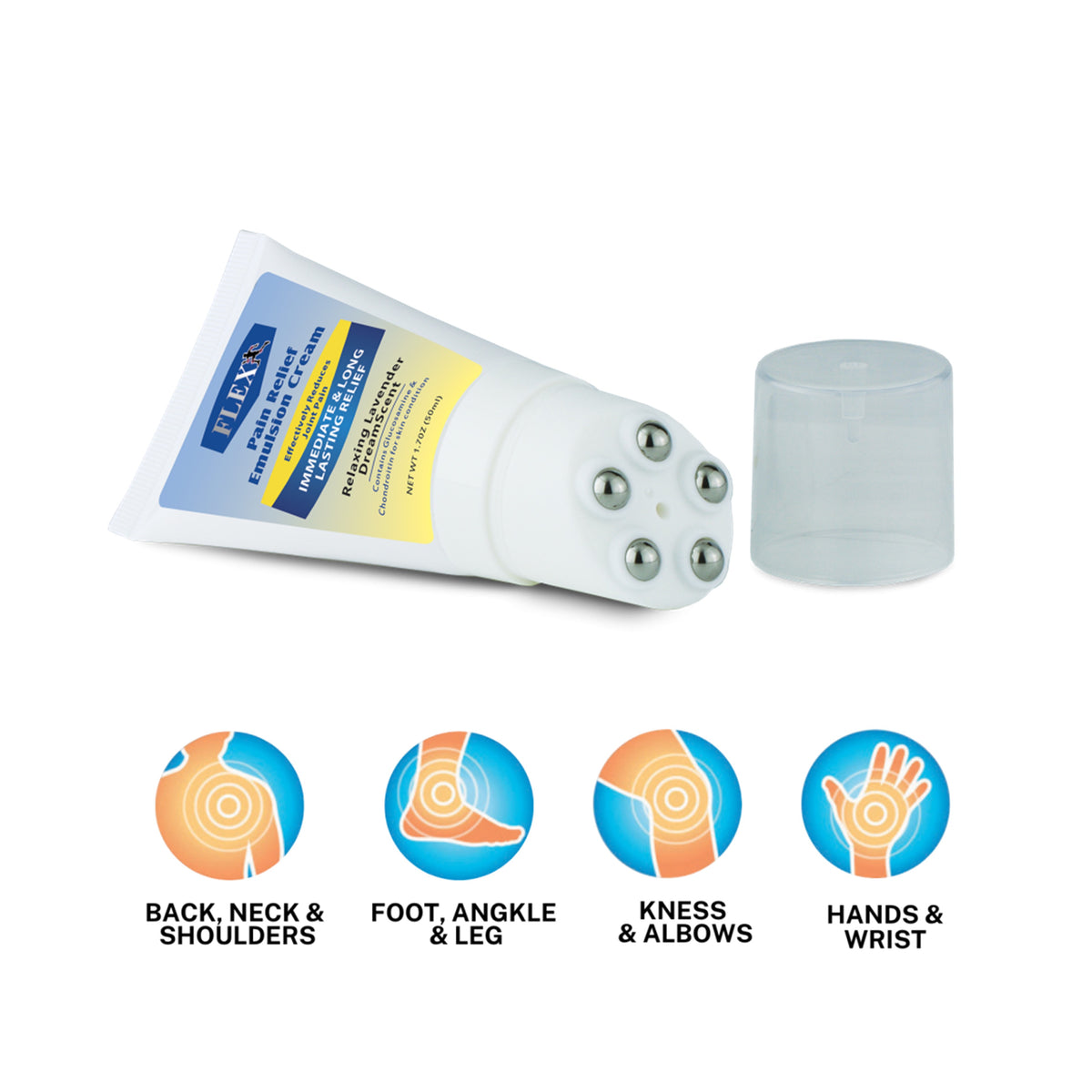 Flexx Pain Relief Emulsion Cream Roll-On Massager - Hot, Lavender Scent (50ml)