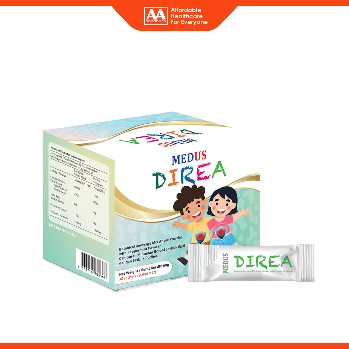 Medus Kids Direa (Botanical Beverage Mix Apple Powder with Peppermint Powder) Sachet (30's)