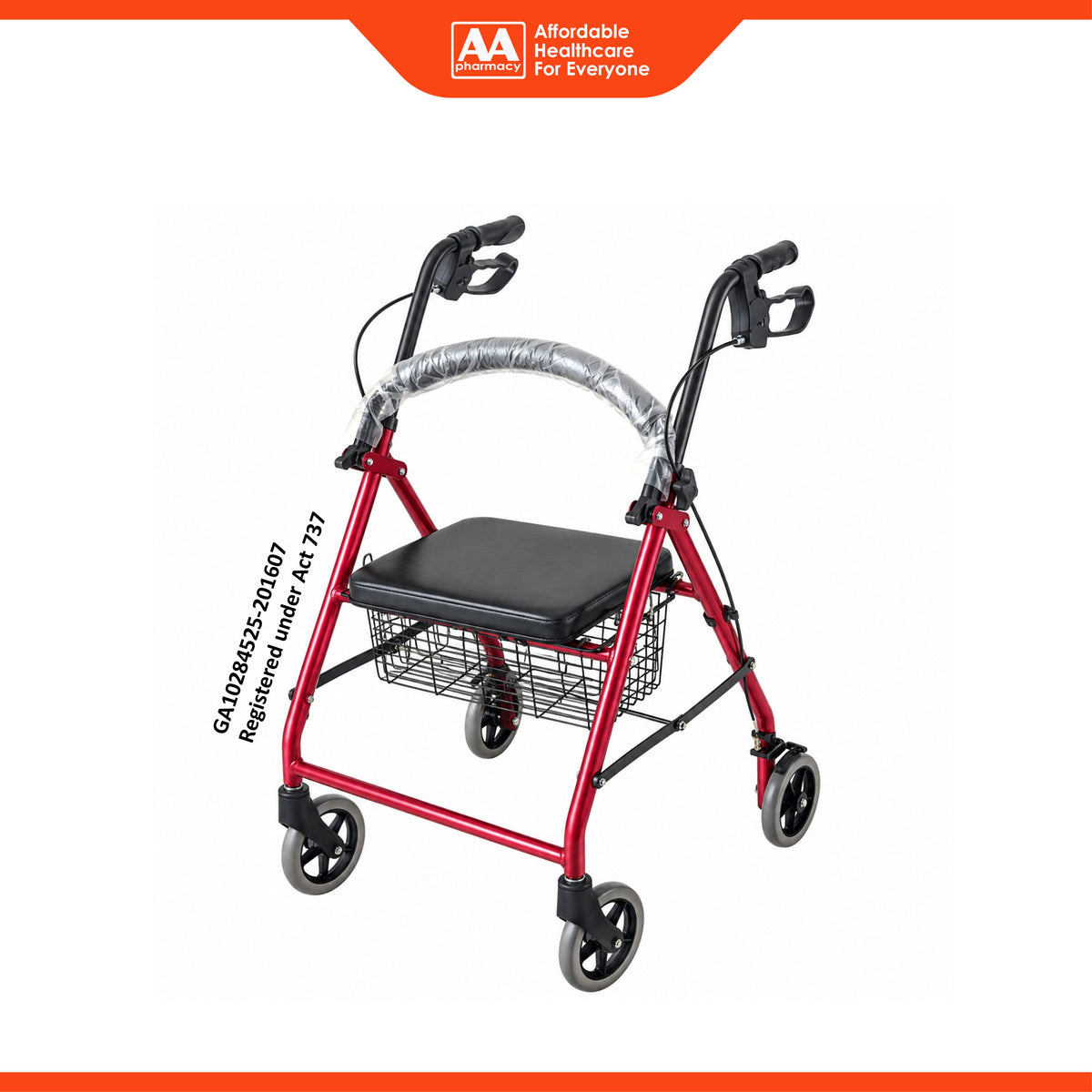 Movease Height Adjustable Aluminium Walker with Seat and Basket - Rollator
