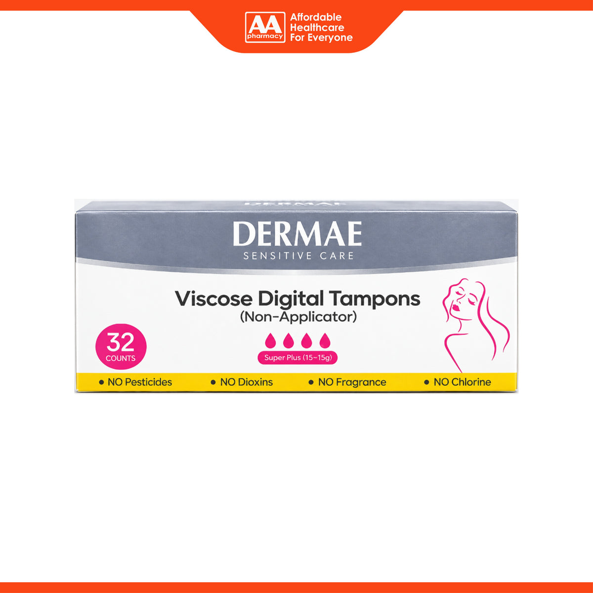 Dermae Viscose Digital Tampons - Non-Applicator, Super Plus 12-15g (32's)