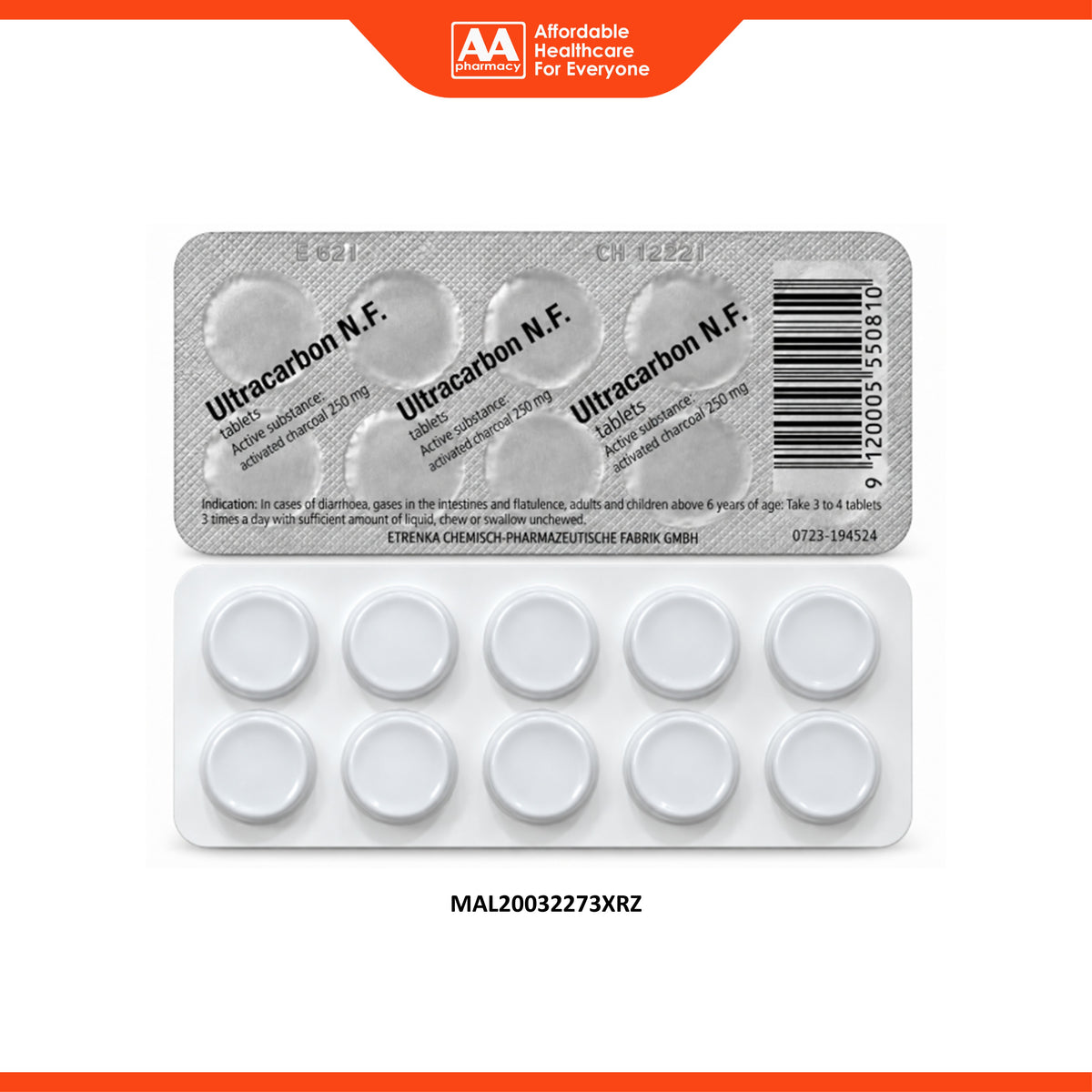 [EXP 04/2027] Ultracarbon N.F. (Activated Charcoal 250mg) Tablet (10's)