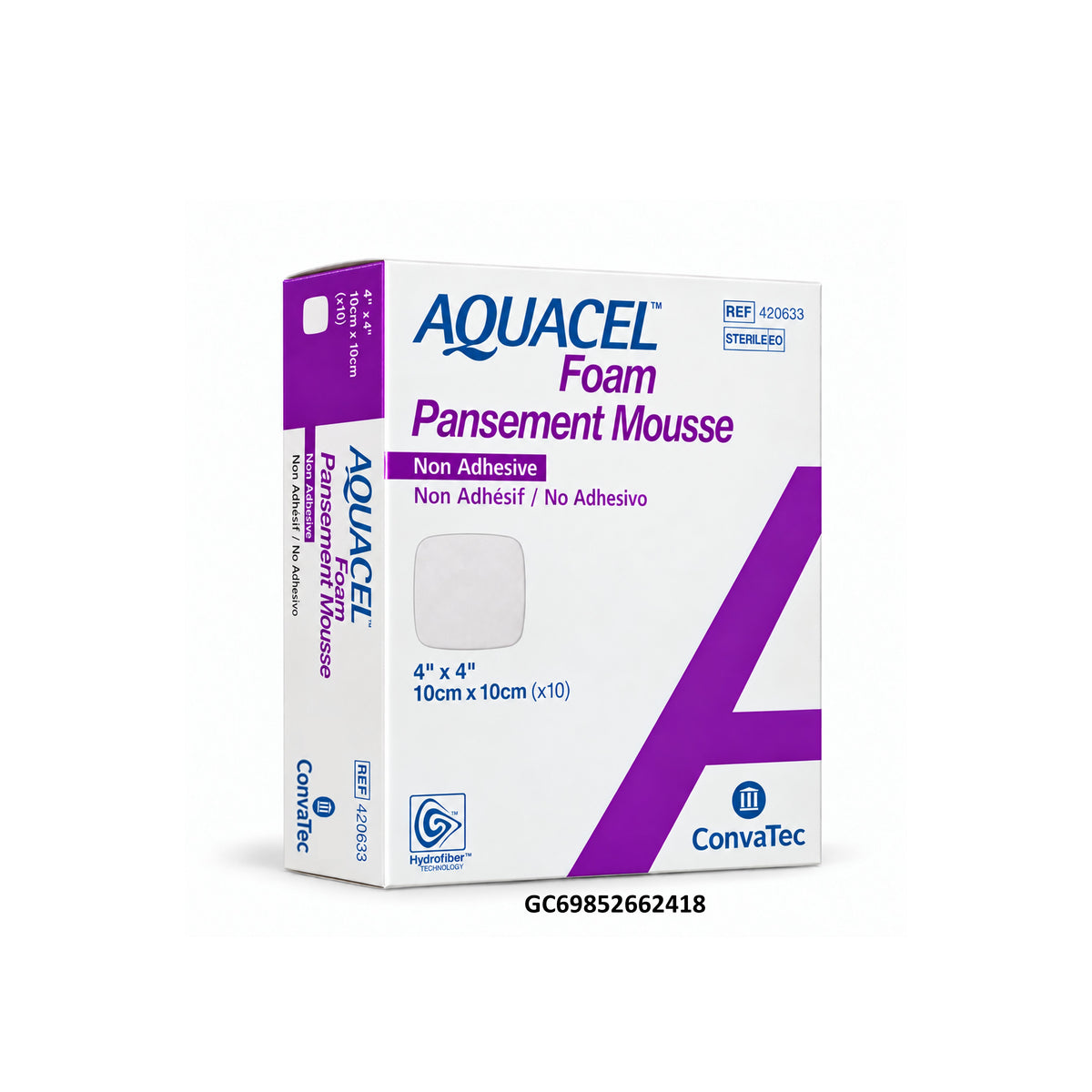 ConvaTec Aquacel Sterile Foam Dressing REF 420633 - Non Adhesive, 10cm x 10cm (10's)