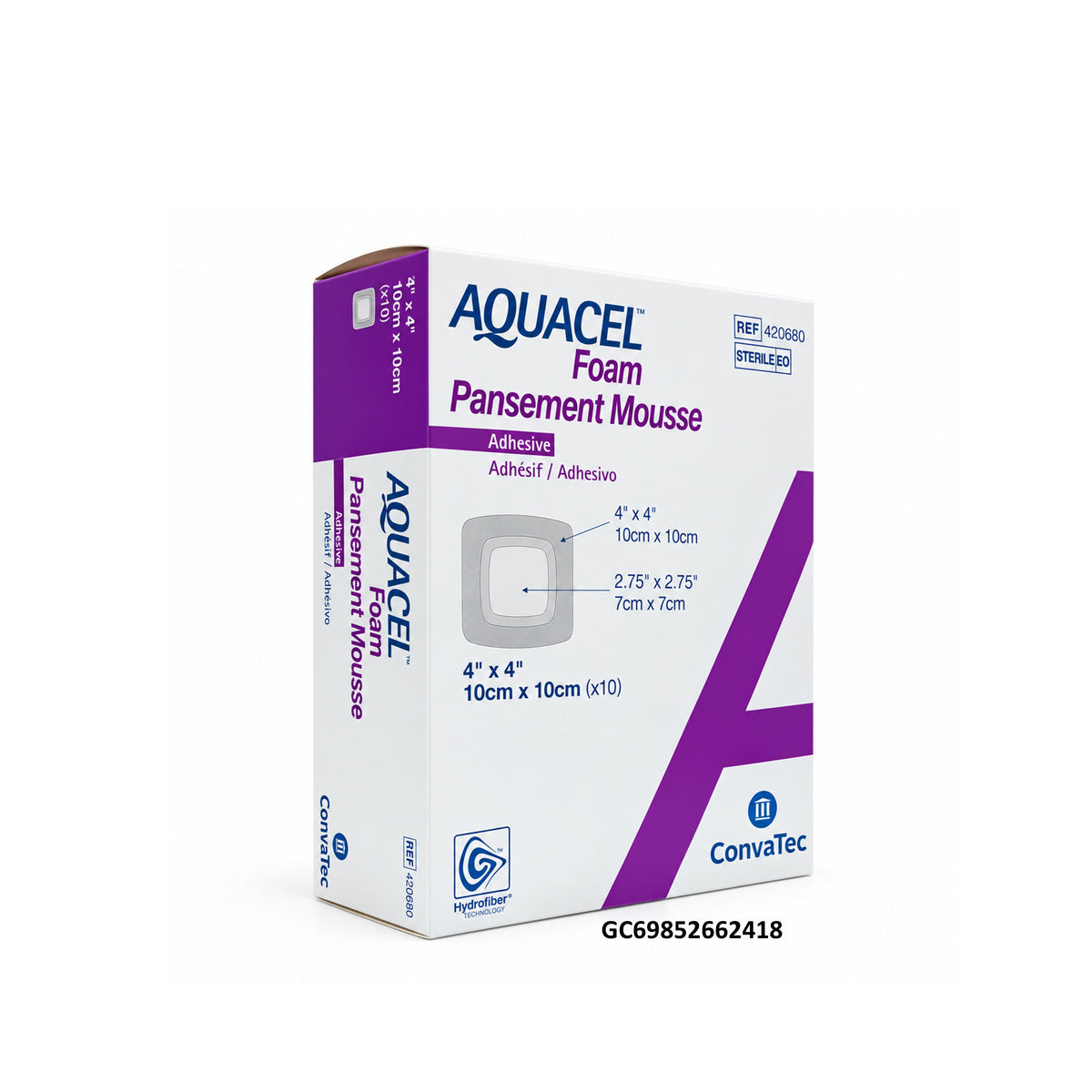 ConvaTec Aquacel Sterile Foam Dressing REF 420680 - Adhesive, 10cm x 10cm (10's)