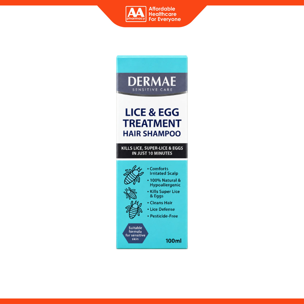 Dermae Lice and Egg Treatment Hair Shampoo (100ml) - Comes with 1 Lice Comb