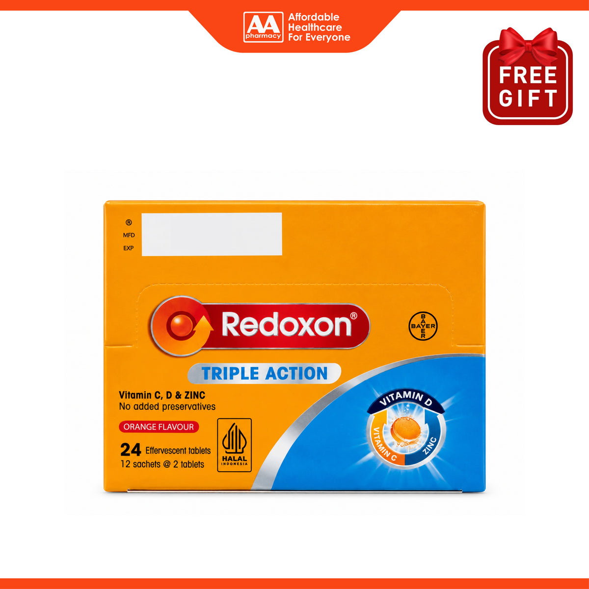 [NOT FOR SALE] AA FG: Redoxon Triple Action (Vitamin C, D and Zinc) Effervescent Tablet - Orange Flavour (2 x 12's)