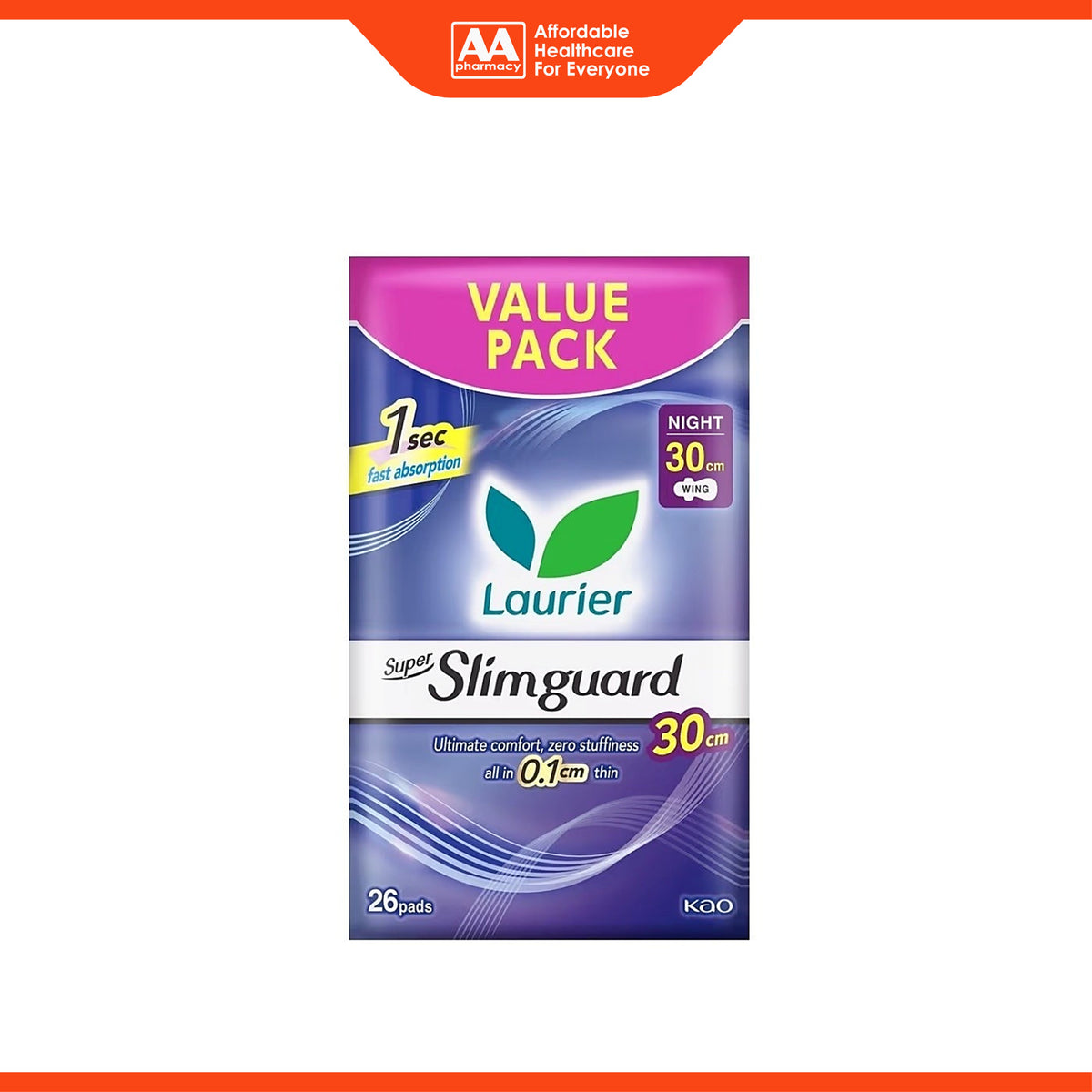 Laurier Pads (Super Slimguard, Heavy Flow, Wing, 30cm) 26's [Night Use]