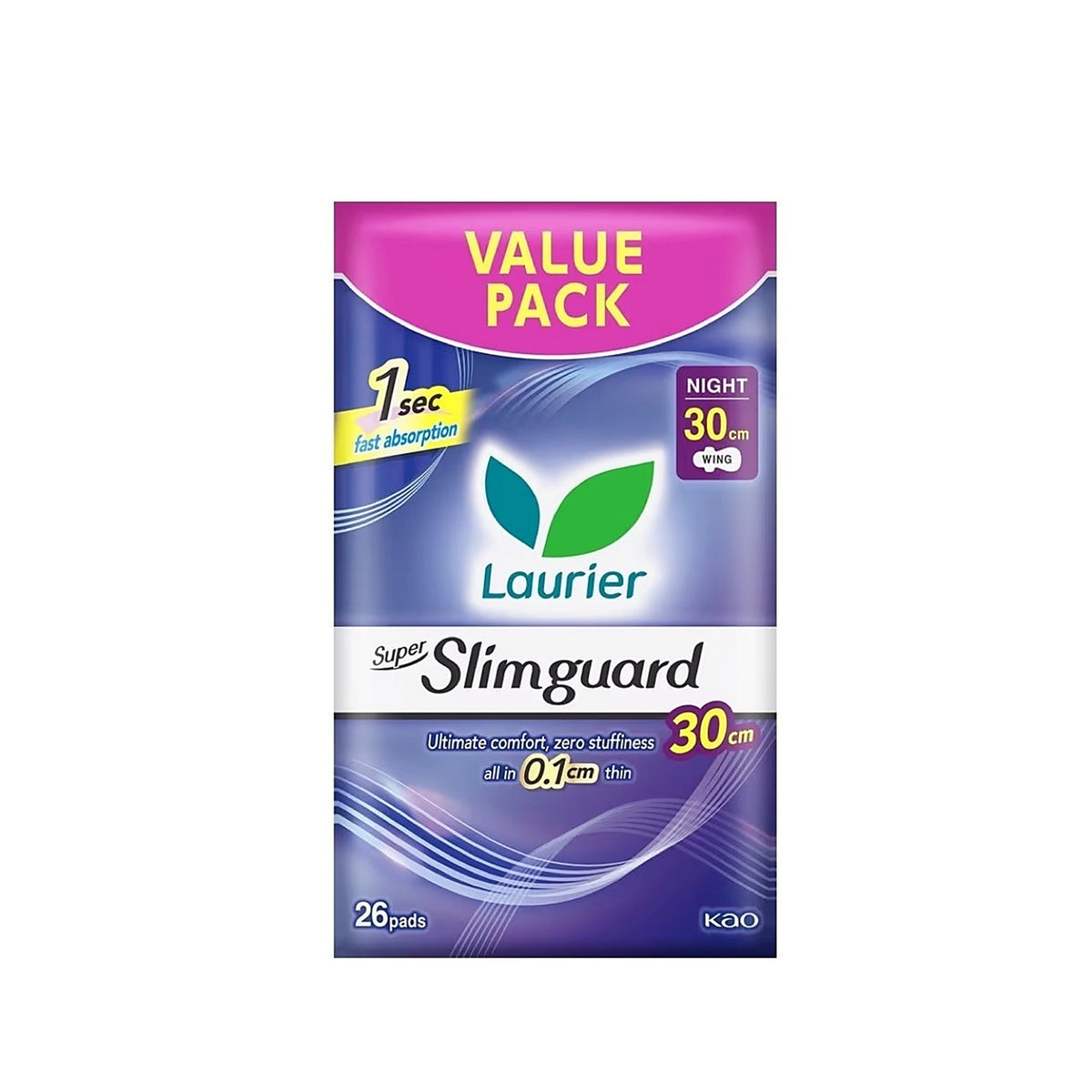 Laurier Pads (Super Slimguard, Heavy Flow, Wing, 30cm) 26's [Night Use]